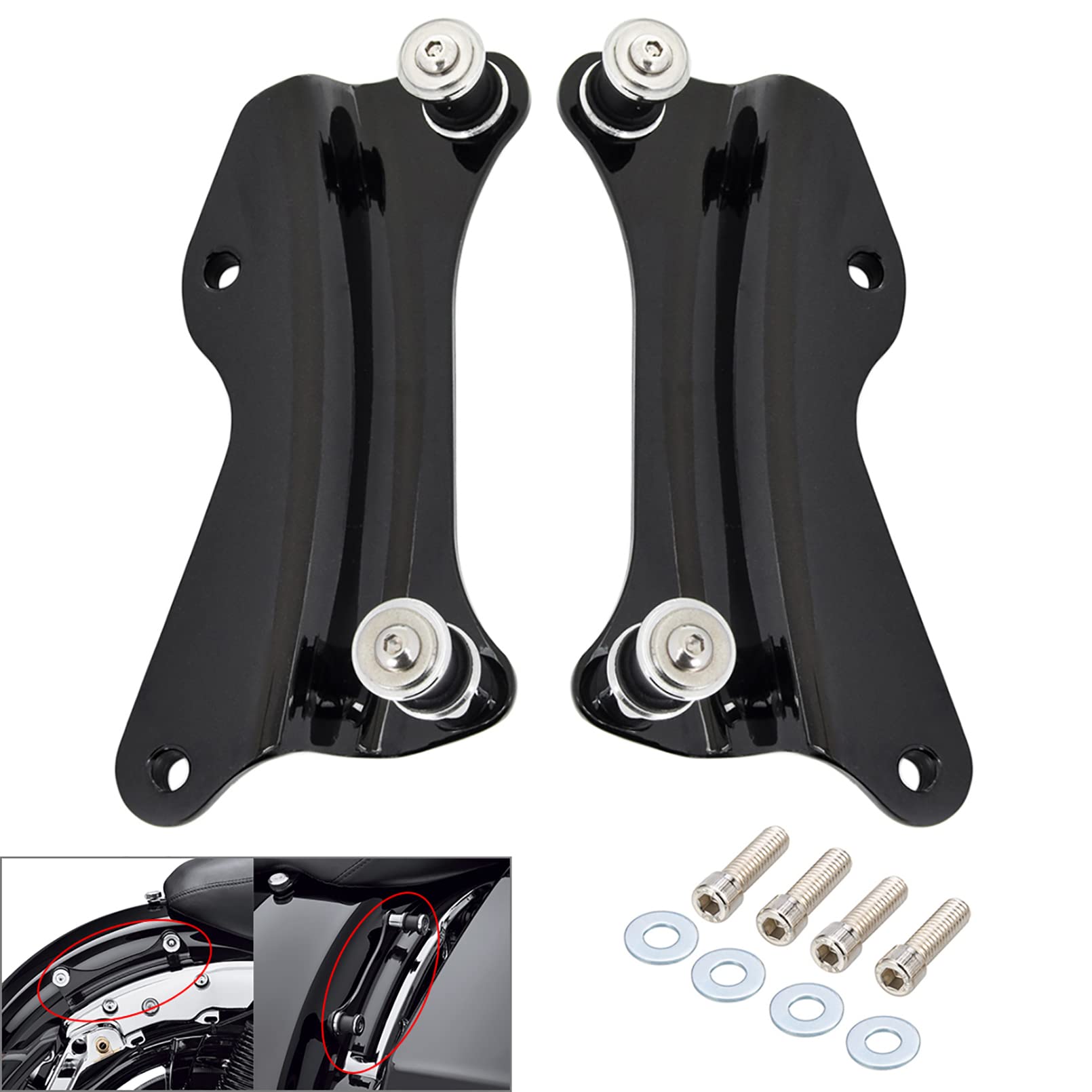 Benlari Gloss Black 4 Point Docking Hardware Kit 2014-2024 Compatible For Harley Davidson Touring Street Glide Road Glide Electr