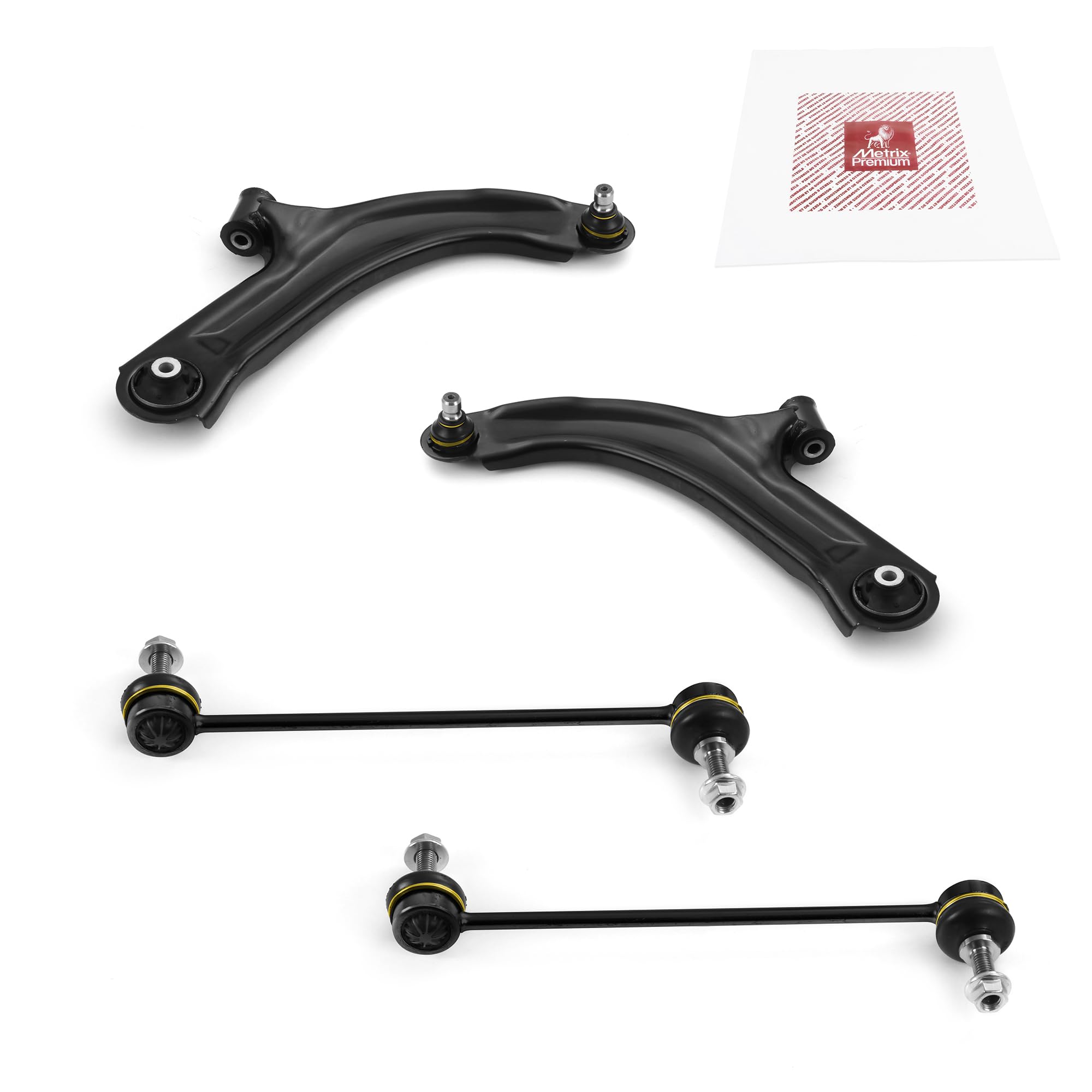 Metrix Premium Chassis Parts - 4 Pc Front Lower Control Arm & Front Sway Bar Stabilizer End Link Kit Fits 07-18 Nissan Tiida Mex