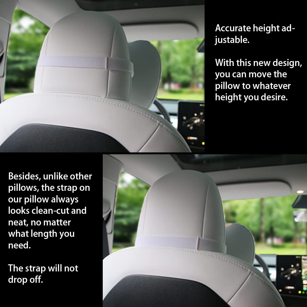 Tesbeauty Upgraded Car Headrest Pillow 2 Packs Genuine Nappa Leather Car Neck Pillow Tesla Model Y Model 3 Model X Model S Unive