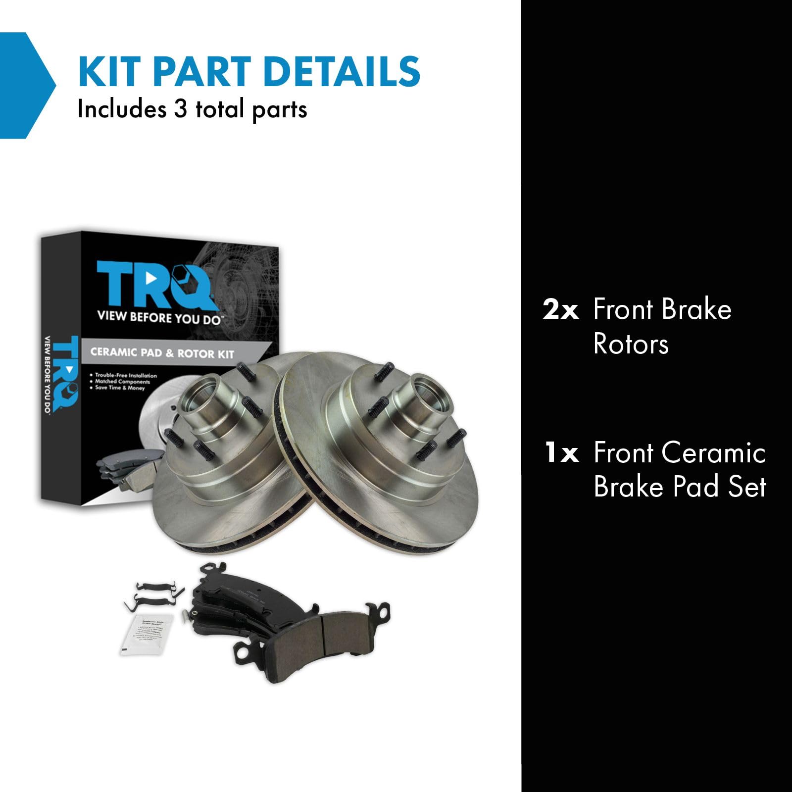 Trq Front Brake Pad & Rotor Kit Brake Pads Brake Rotor Ceramic Compatible With 1991-1996 Buick Roadmaster 1991-1992 Cadillac Bro
