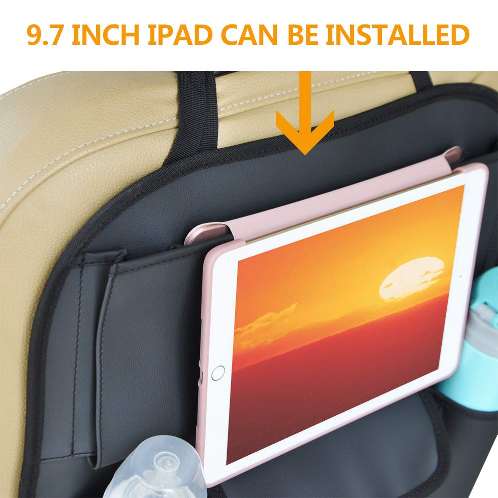 Viaviat Car Seat Organizers Waterproof Backseat Protector With Storage Pocket Large Leather Kick Mats For Kids Pets Automobile Suv Truck (Black, Large Pocket)