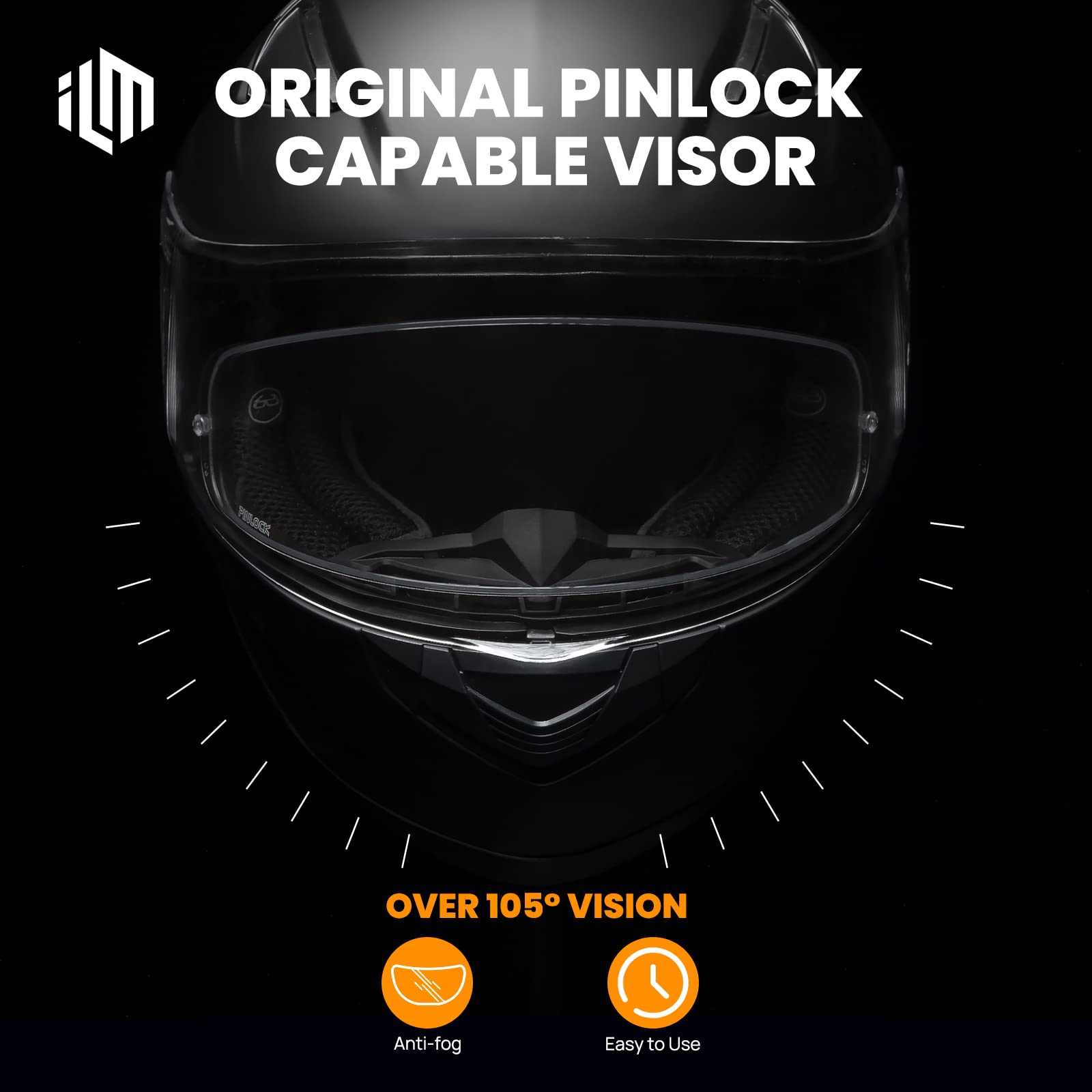 ILM Full Face Motorcycle Helmet, Anti-Fog Pinlock, Heated Shield, Matte Black, Small, DOT Certified for Men & Women - Model-129