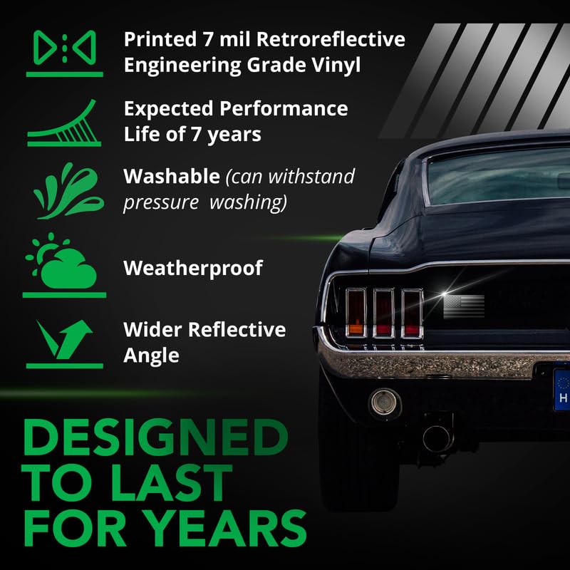 Bright Knight Reflective Flag Sticker, 3'' X 5.75'' Black American Flag Sticker Mirrored 3 Pack With Retro-Reflective Vinyl, Mad