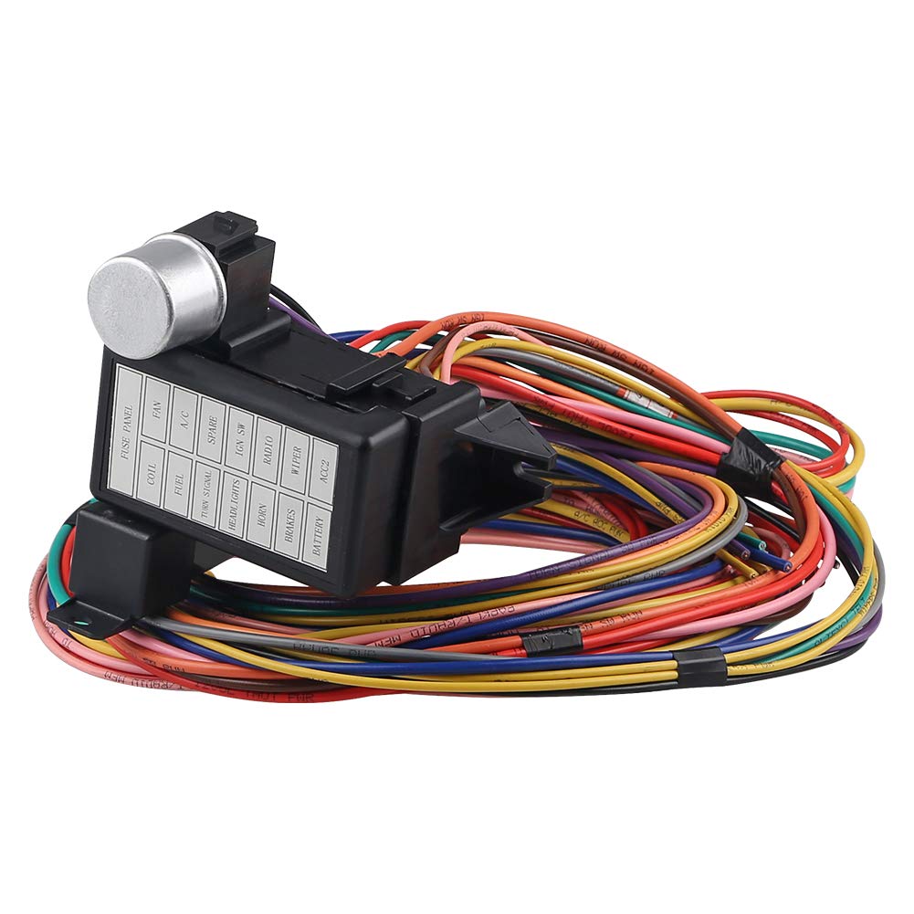 WMPHE 14 Circuit Wiring Harness Kit, Professional Universal Electrical Wire Harness, Car Modification Circuit 14 Fuse Compatible