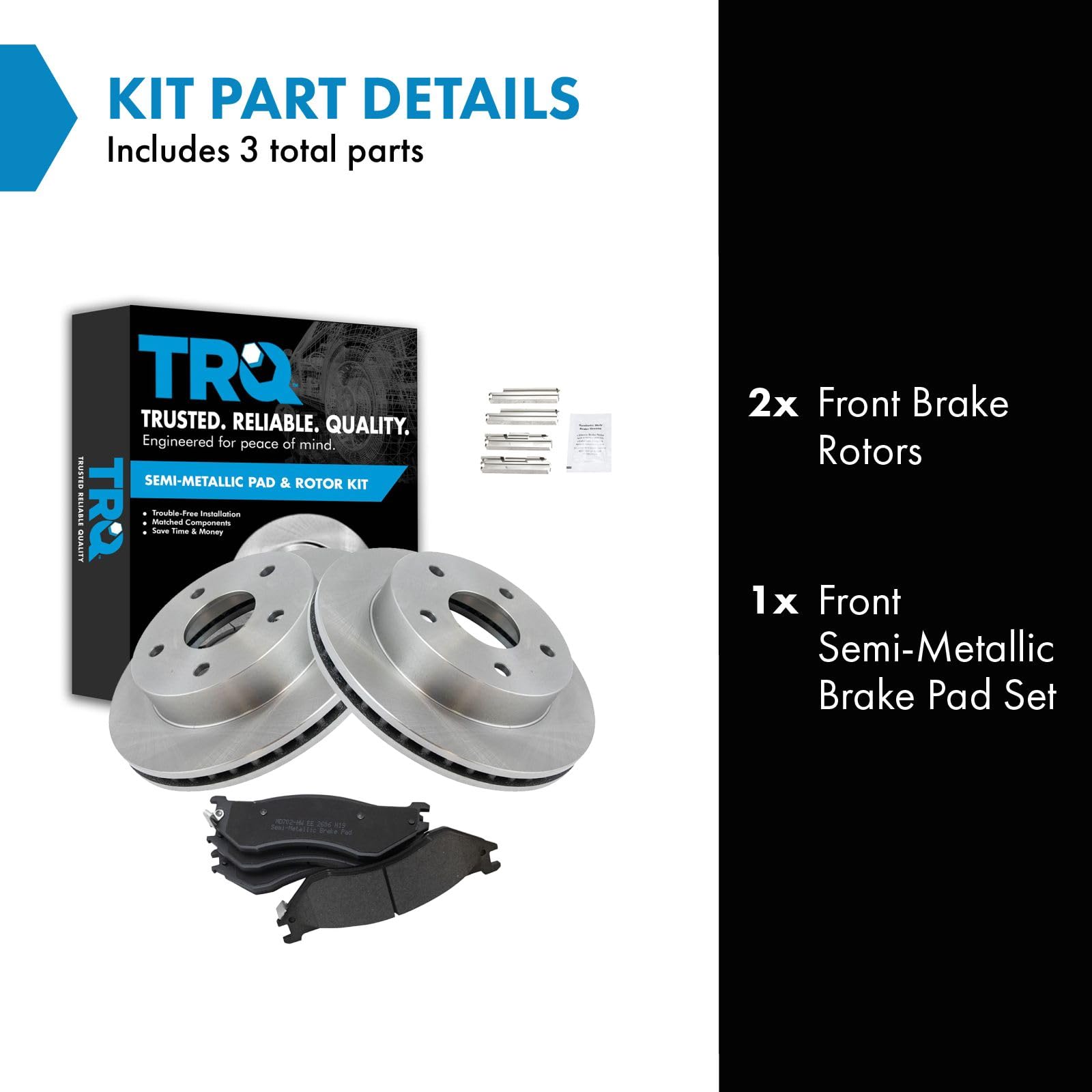 Trq Front Brake Pad & Rotor Kit Brake Pads Brake Rotor Semi-Metallic Compatible With 2000-2001 Dodge Ram 1500