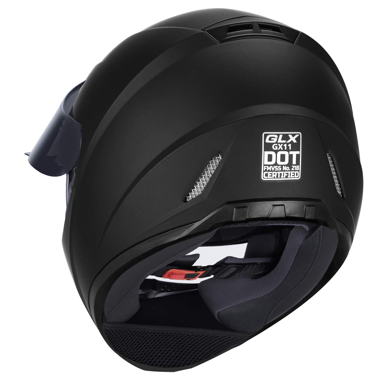Glx Gx11 Compact Lightweight Full Face Motorcycle Street Sport Bike Helmet With Extra Tinted Visor Dot Approved (Matte Black, Large)