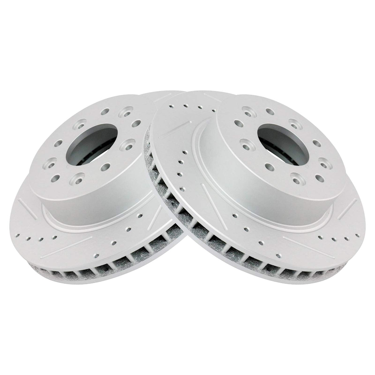 Trq Front Performance Brake Rotors Set Vented Premium G-Coated Cross Drilled & Slotted Compatible With 1963-1982 Chevrolet Corve
