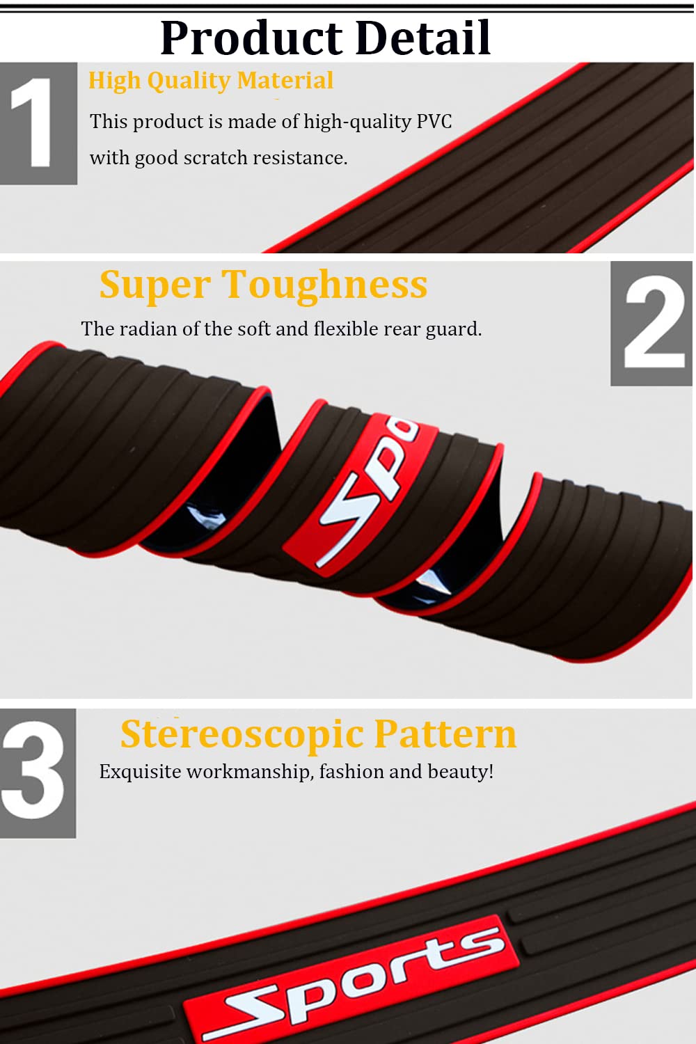 Pincuttee Rear Bumper Protector Guard For Car,Universal Black Rubber Scratch,Resistant Trunk Door Entry Guards,Accessorie Trim Cover Universal(1 Pack,Red Sport