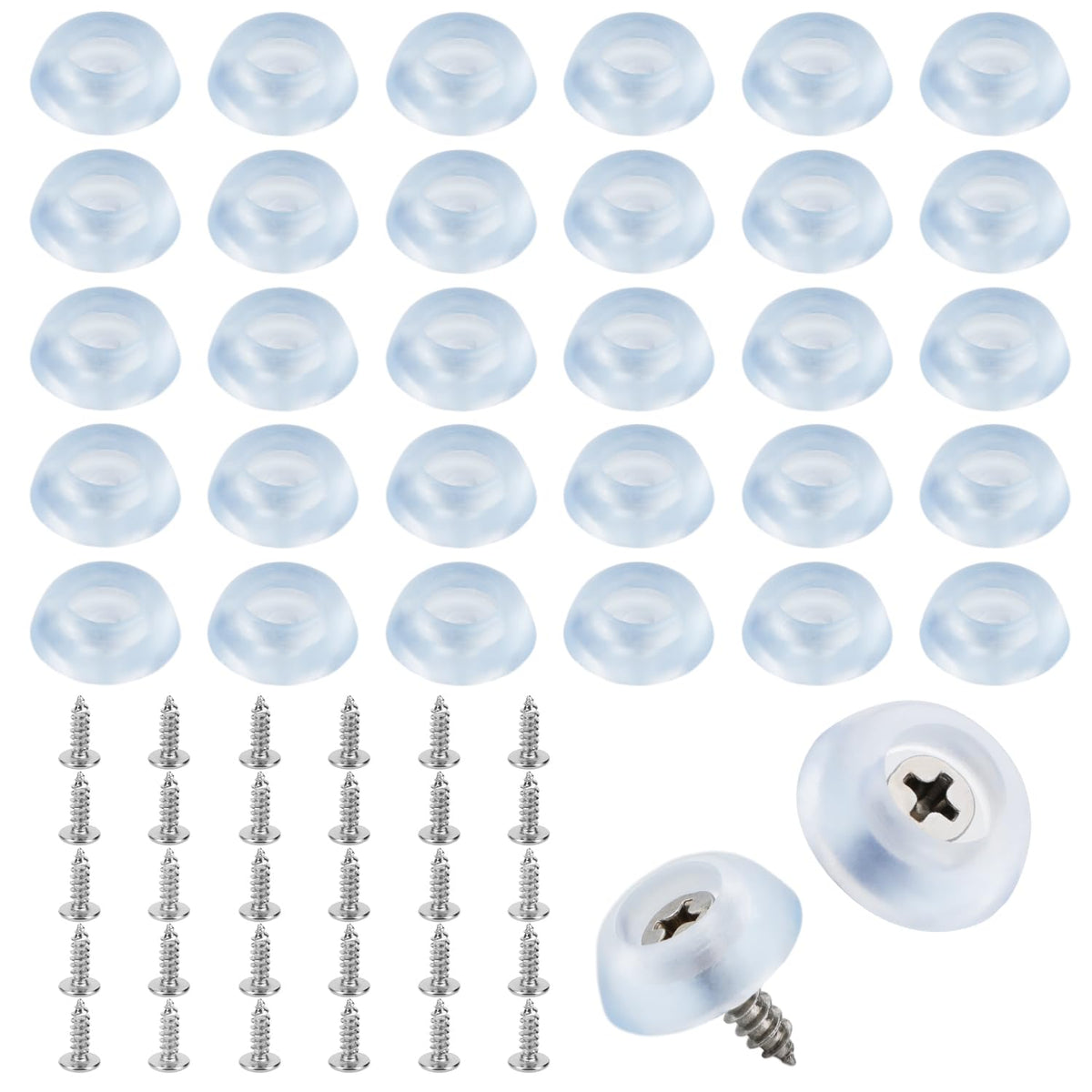 30Pcs Cutting Board Non Slip Feet, 0.63X0.59In Rubber Foot Bumpers With Stainless Steel Screws Round Small Anti-Slip Legs Pad For Chopping Board Furniture Electronics Kitchen Appliances (Clear)
