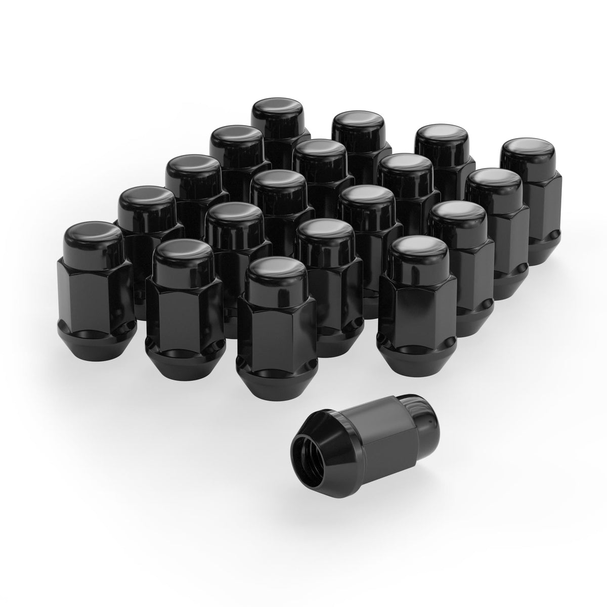 Set Of 20Pcs 1.4 Inch Black 1/2-20 Closed End Bulge Acorn Lug Nuts Cone Seat 3/4'' 19Mm Hex Wheel Lug Nut For Bronco Mustang Ran