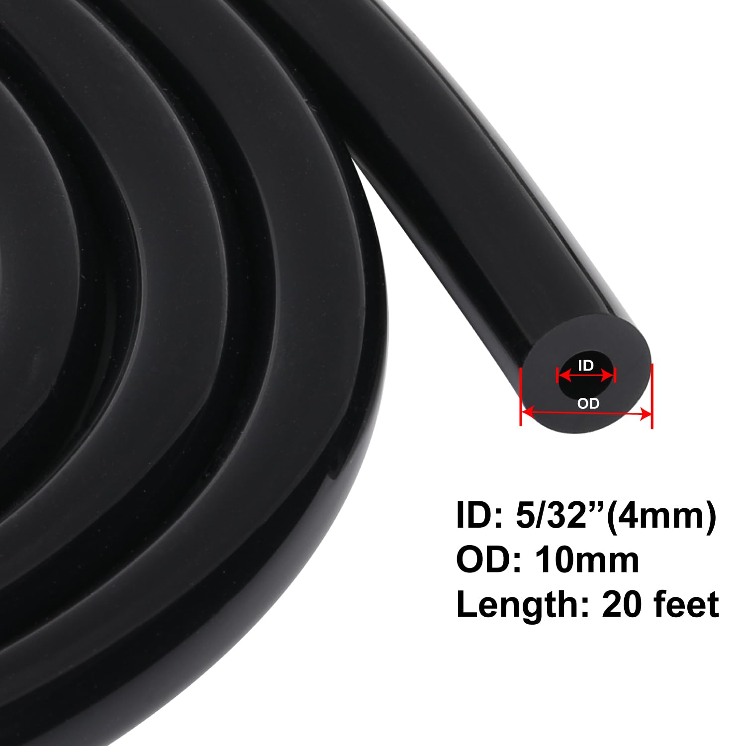 Podavelle 5/32'' 4mm ID Silicone Vacuum Hose Line Tubing 20FT Black 130 PSI Maximum Pressure