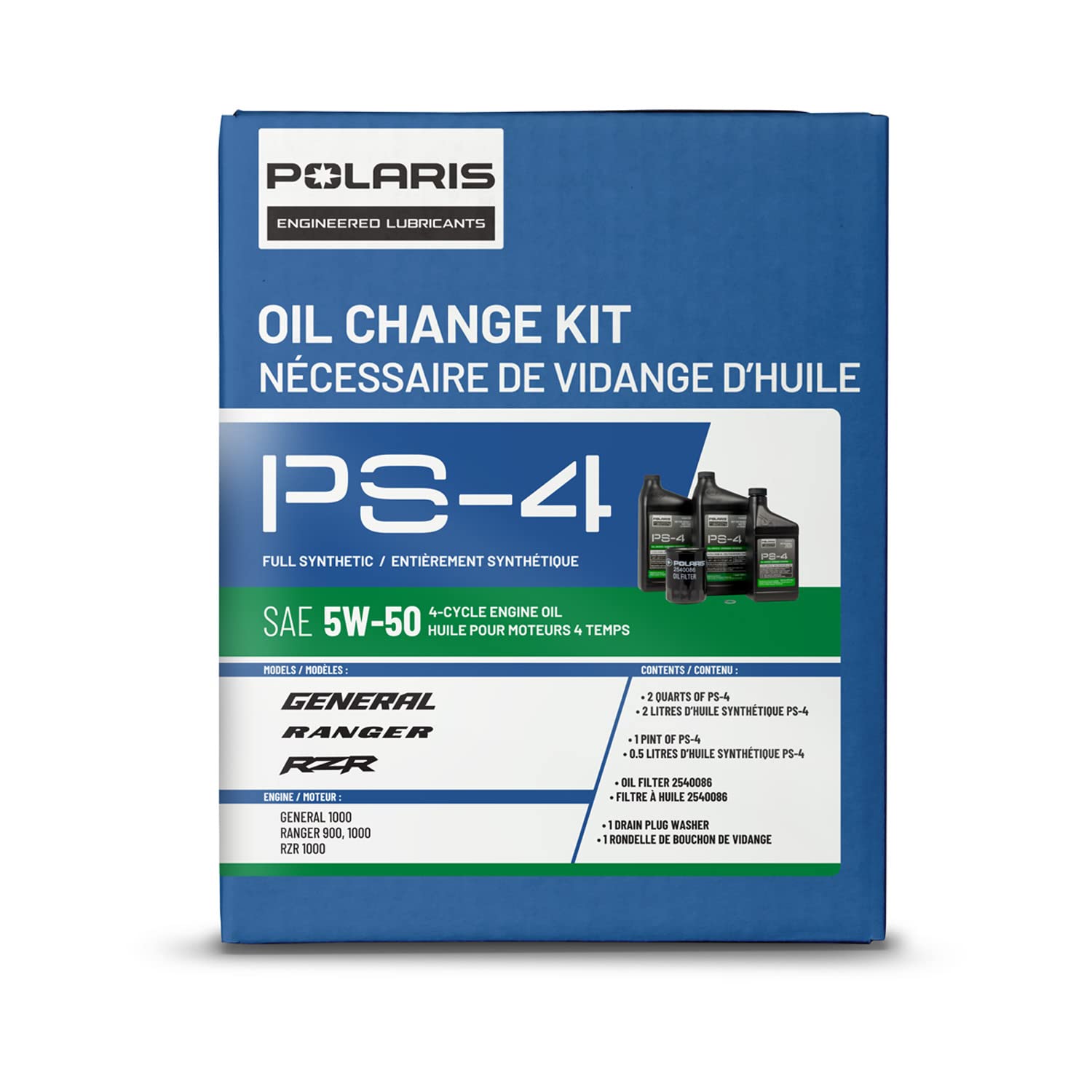 Polaris Ps4 Oil Change Kit For Specific Ranger, General, Rzr, Ace 900 Xc Models With 4 Stroke Engine, Includes 2.5 Quarts Ps-4 5