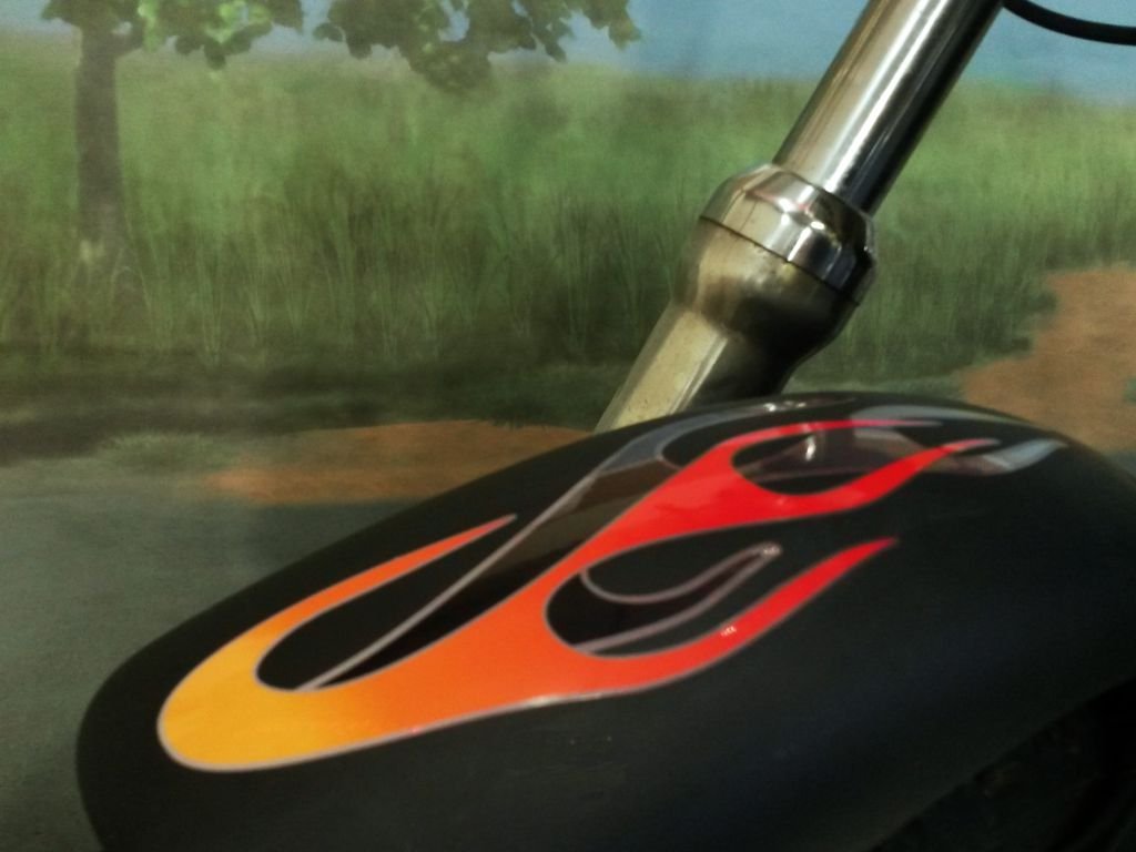 Flame Decals For Harley Davidson Sportster & All Motorcycles - No. 7 Layered Flames - Tangerine/Cherry Red/Smoke - 7Pc. Set