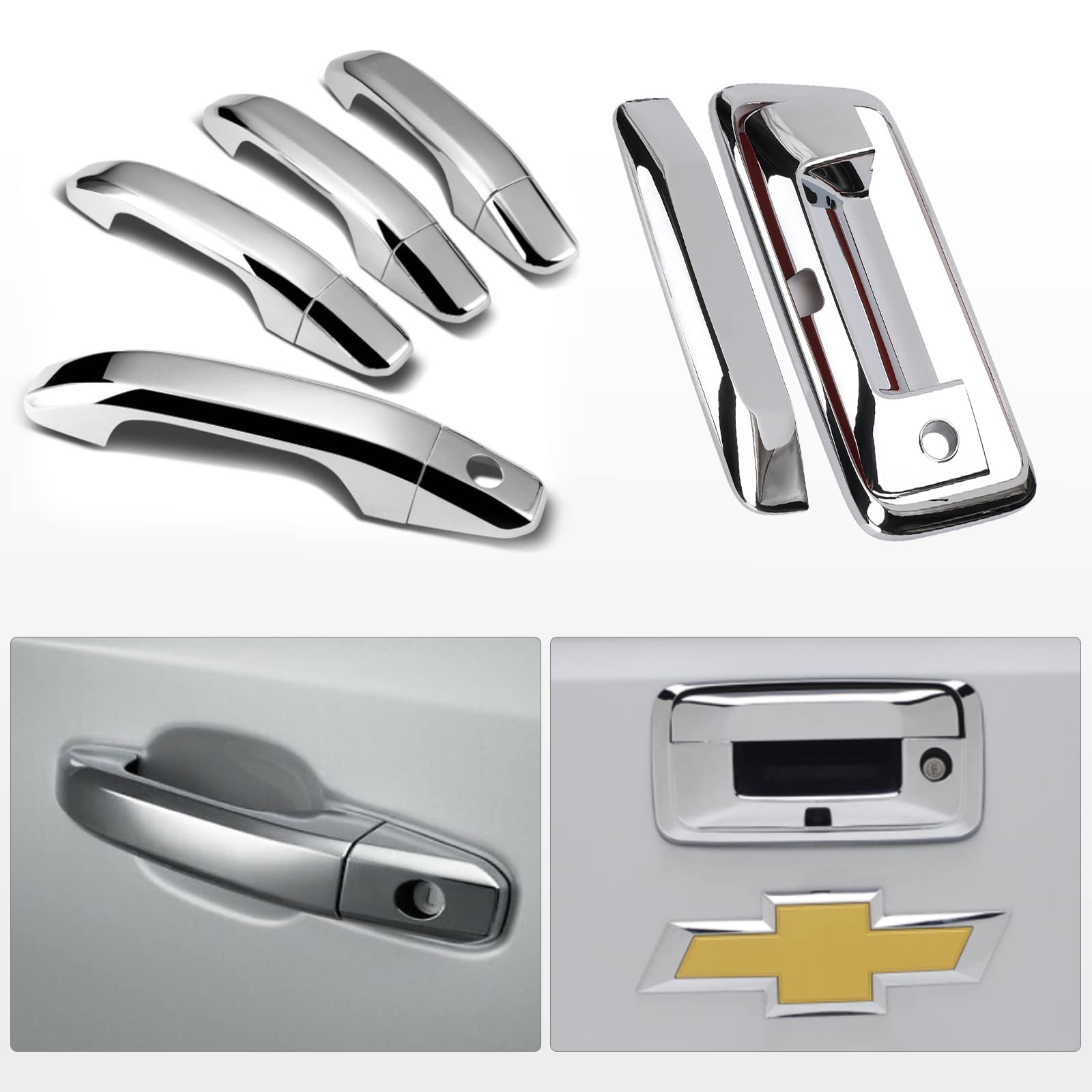 Tutor Auto Chrome Door Handles & Mirror Covers for Chevrolet Silverado/GMC Sierra 1500 2500 3500 (2014-2018) - Tailgate Cover with Camera Hole