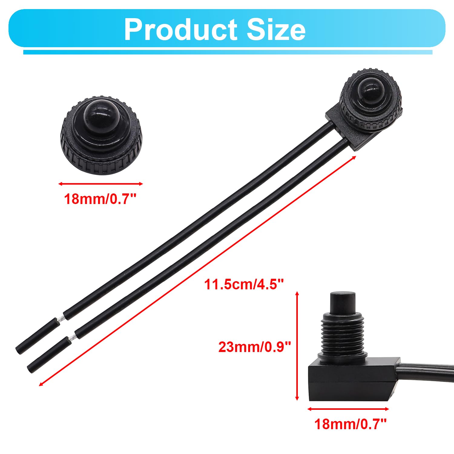 TWTADE 2PCS Waterproof RV Push Button Switch 12V ON/Off SPST Switch for Motorcycle/Auto Car Bathroom Fan with 4''Lines KP-107