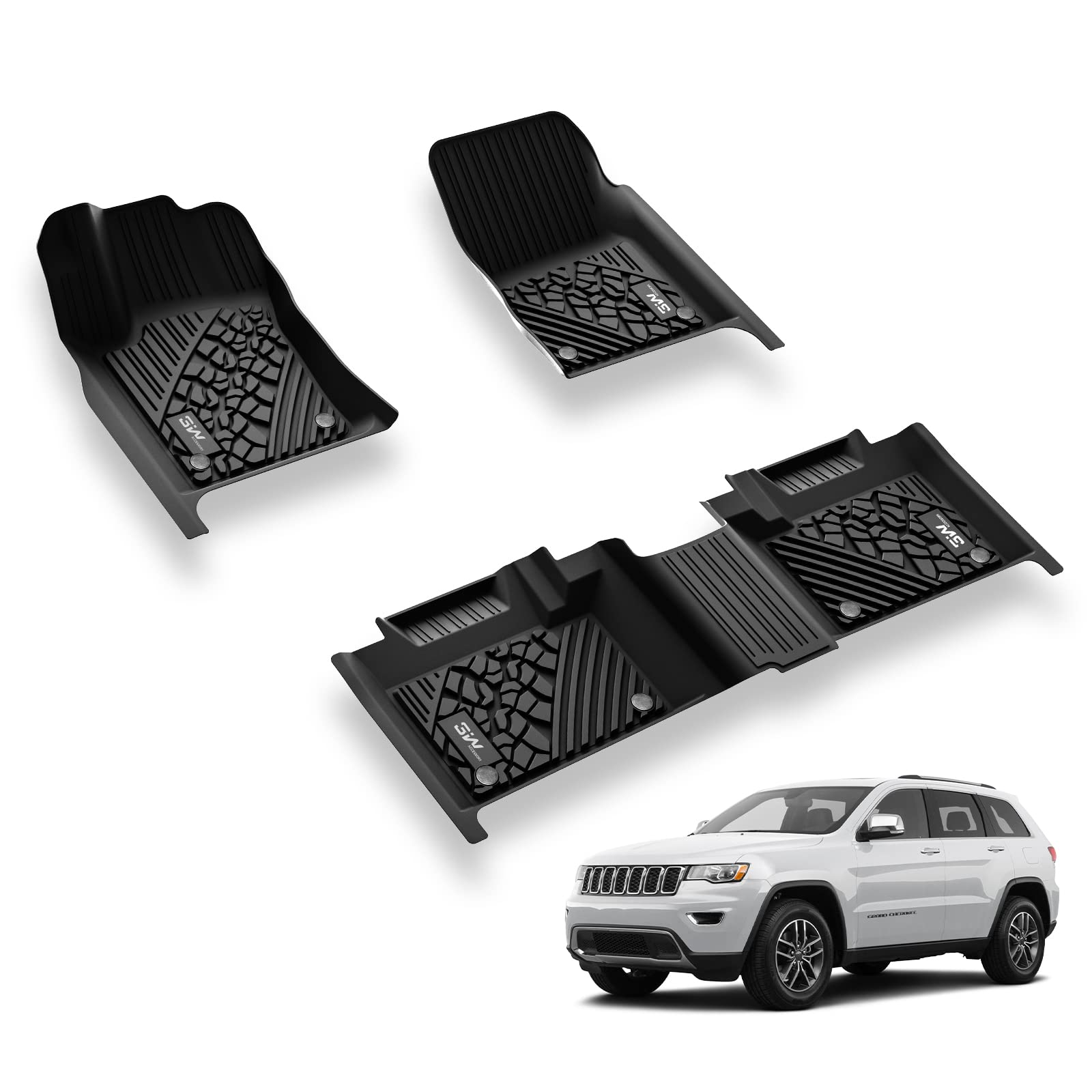 3W Floor Mats Fit For Jeep Grand Cherokee 2016-2021/ Grand Cherokee Wk 2022 2023/ Dodge Durango 2016-2021 (2Nd Row Bench Seating
