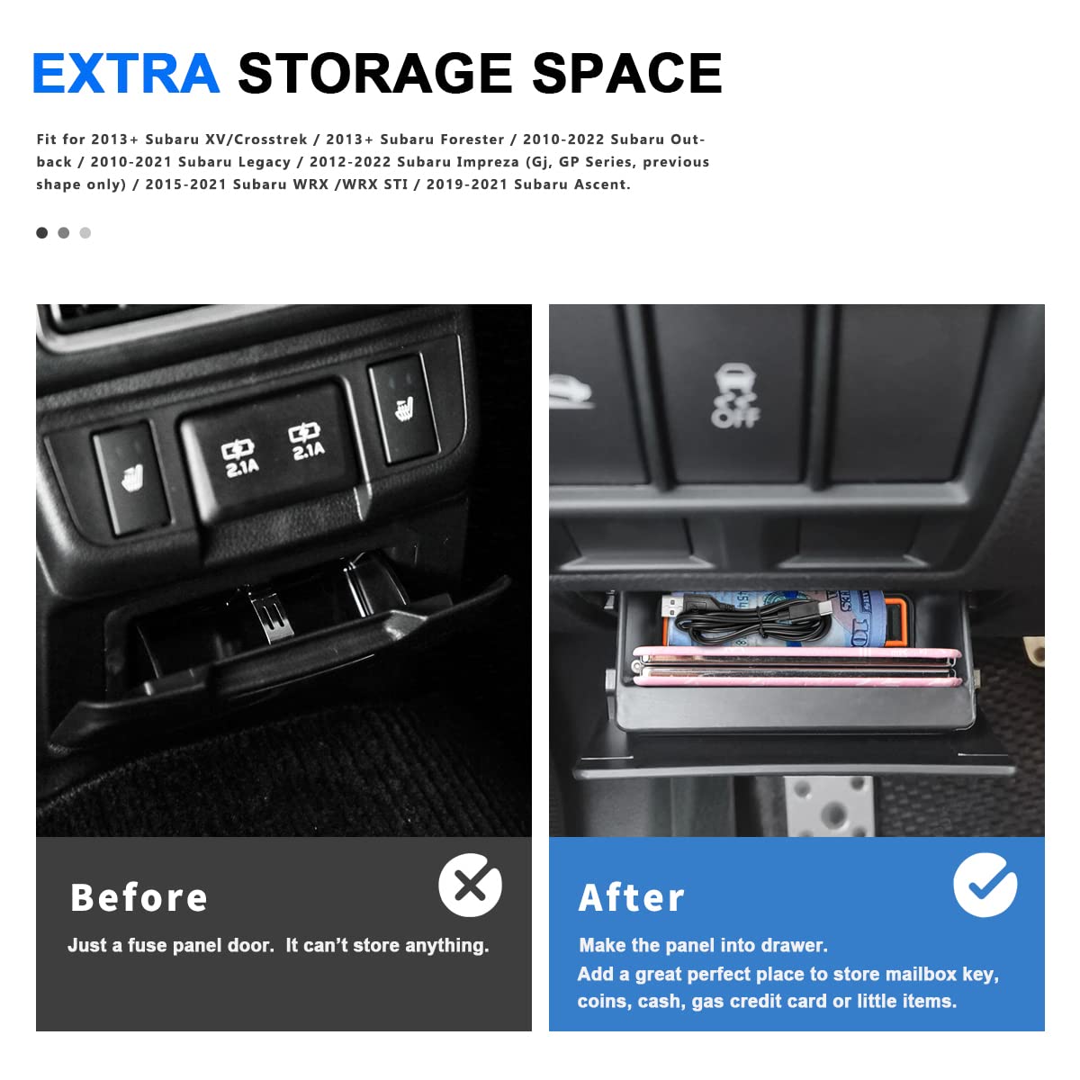 Auovo Fuse Box Coin Container Storage Tray Compatible With Subaru Crosstrek Impreza Xv Forester Legacy Outback Wrx Sti Ascent Accessories Abs Interior Inner Trim (Orange Red Black)