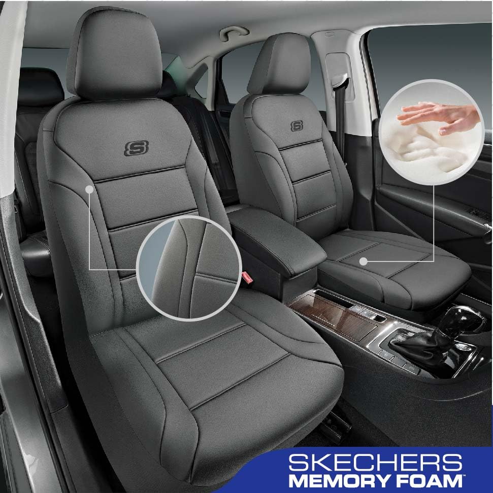 Skechers Memory Foam Car Seat Covers, Lycra Seat Covers Thick Memory Foam, Car Seat Cover Full Set, Airbag Compatible, Automotiv