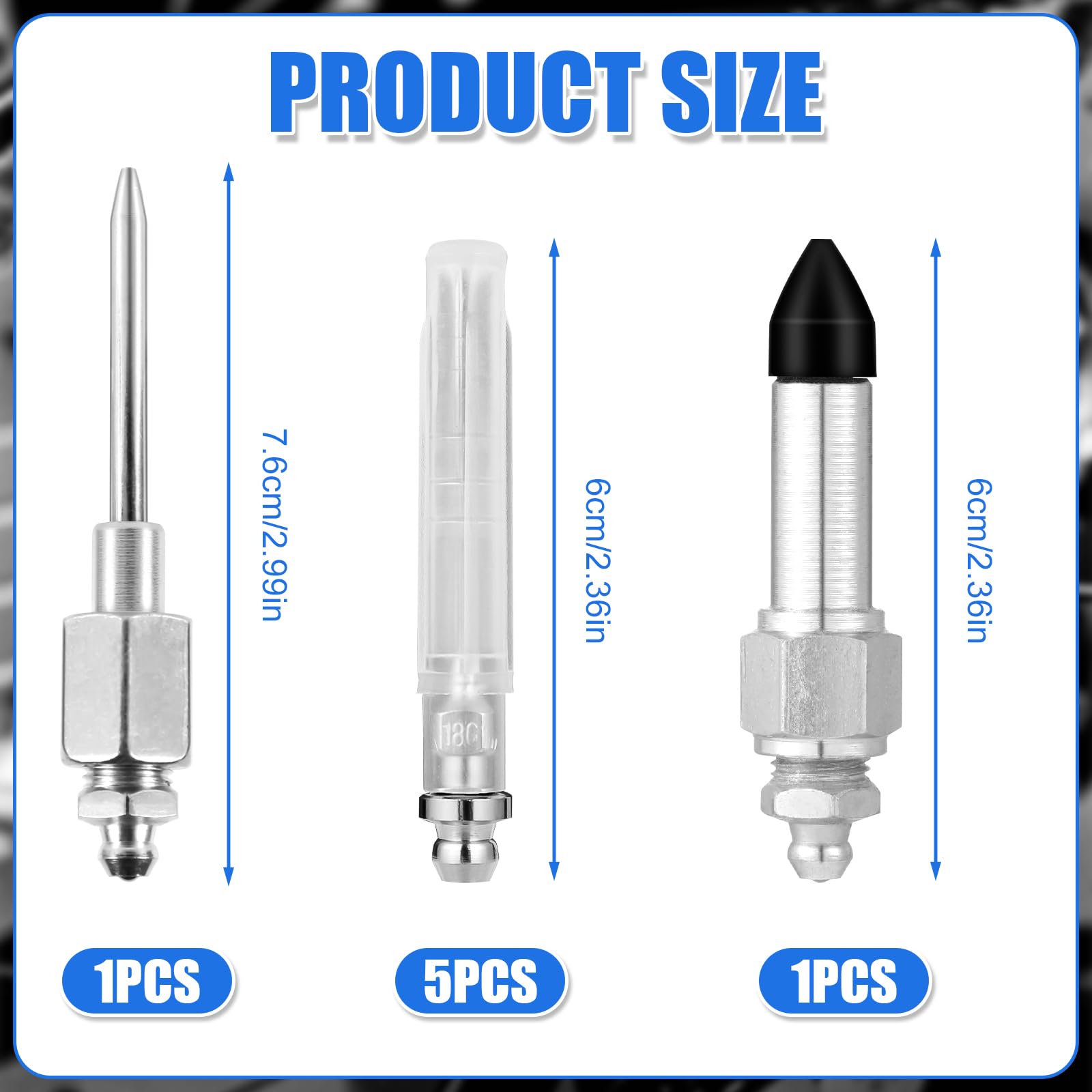 7Pcs Grease Gun Needle Accessory Set, Including 5 Grease Needle Nozzles 1 Grease Needle Dispenser 1 Rubber Nipple Adapter Grease