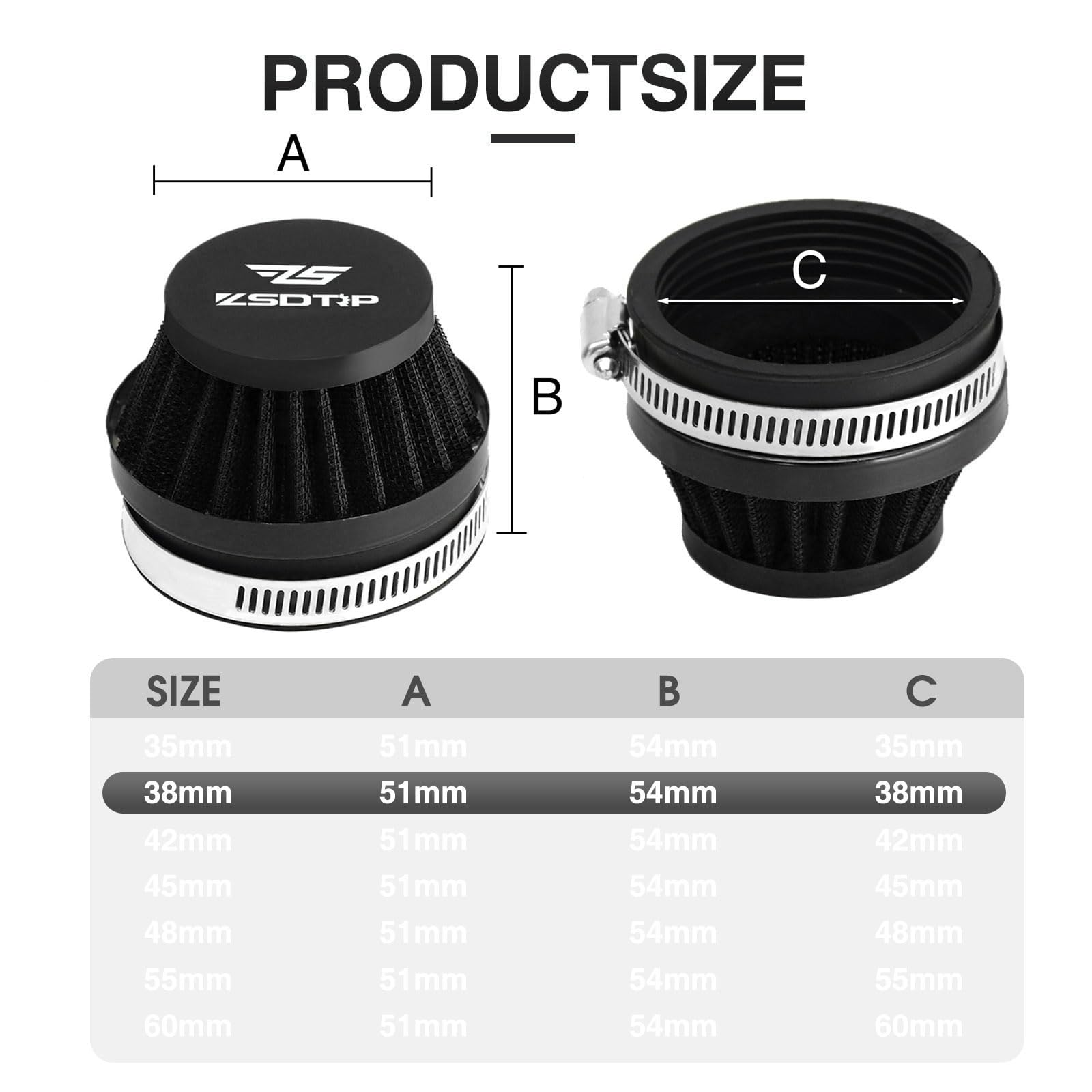 2Pcs Motorcycle 38Mm Air Intake Filter Universal Carburetor Air Filter Cleaner For Dirt Pit Atv Ssr Ttr Bike Breather Filter Fit