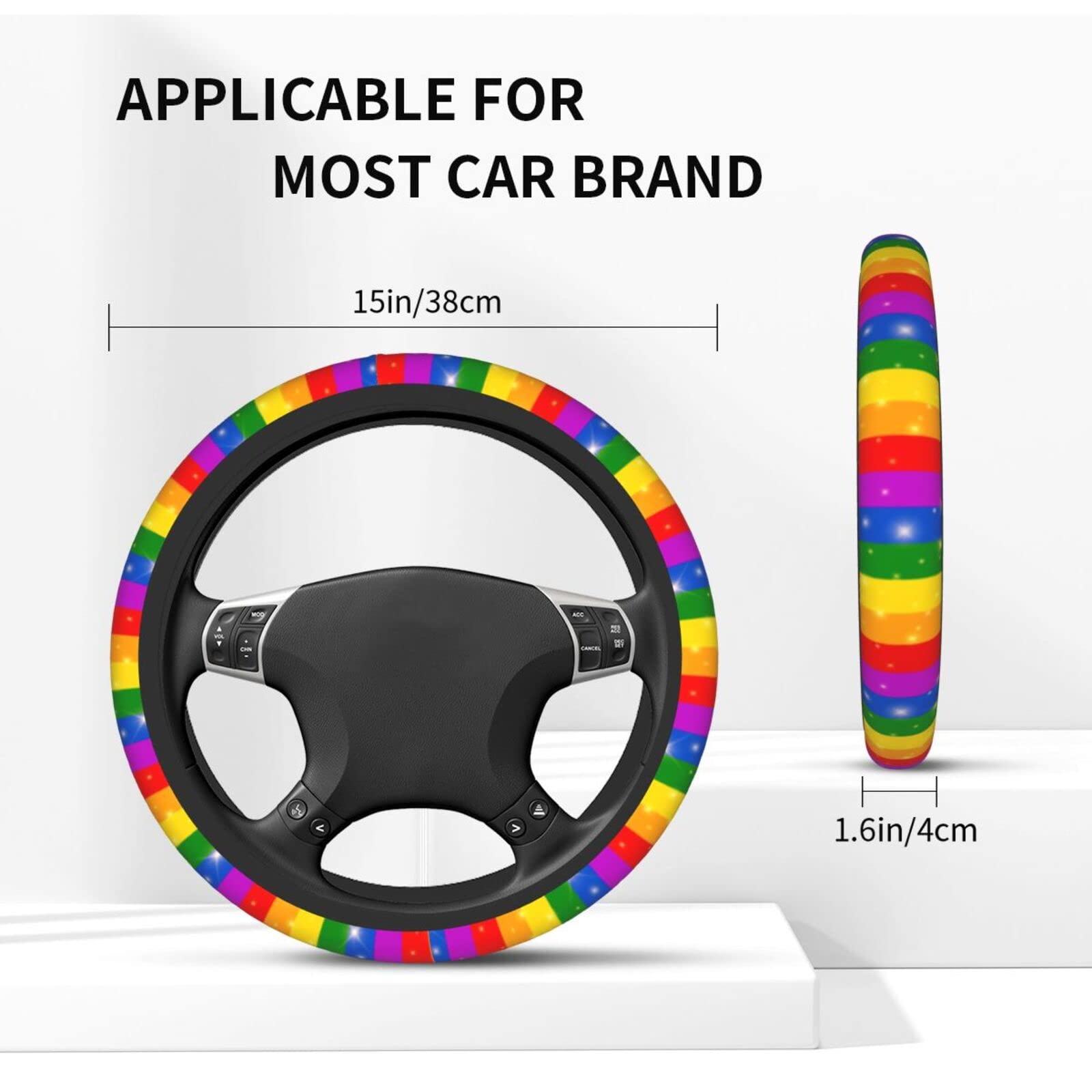 Rainbow Gay Progress Pride Flag Steering Wheel Covers Non Slip Neoprene Steering Wheel Protector Covers Universal 15 Inch For Me