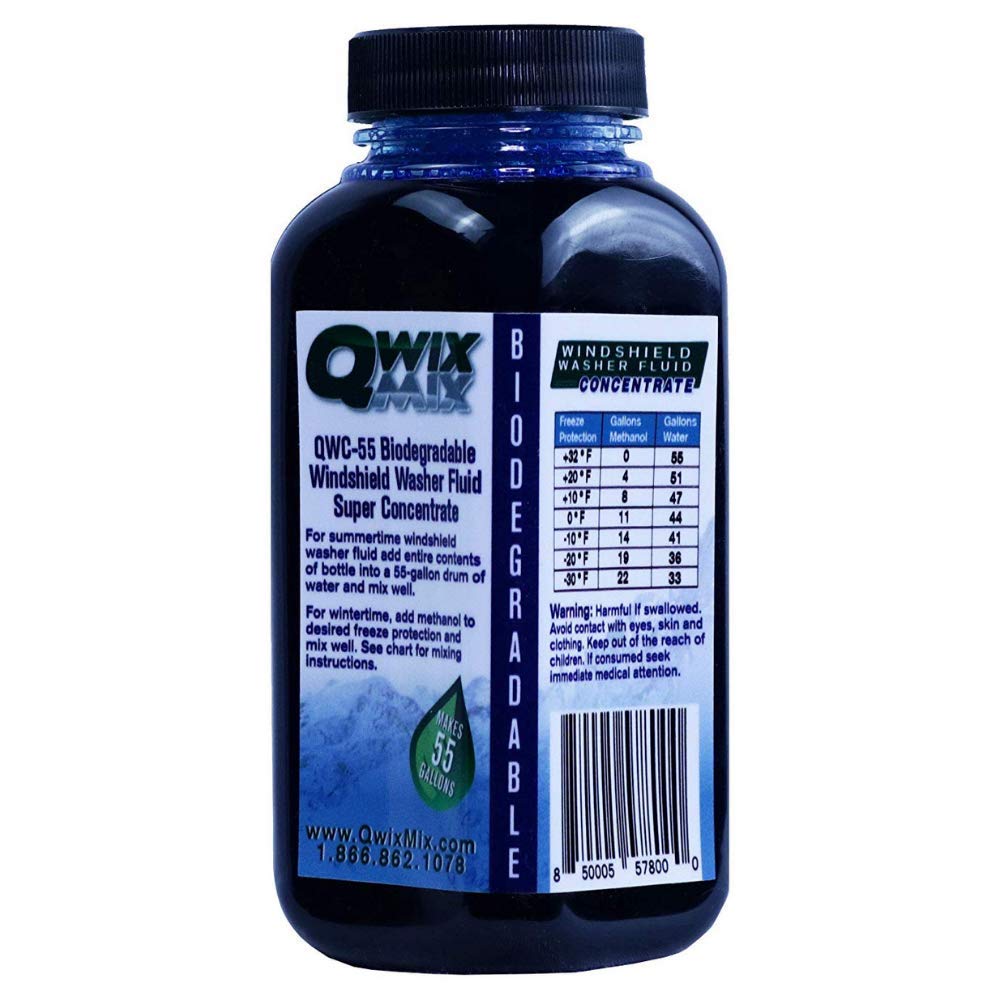 Qwix Mix Windshield Washer Fluid Concentrate, 1 Bottle Makes 55 Gallons - 100% Biodegradable Grime & Dirt Remover, Superior Comm