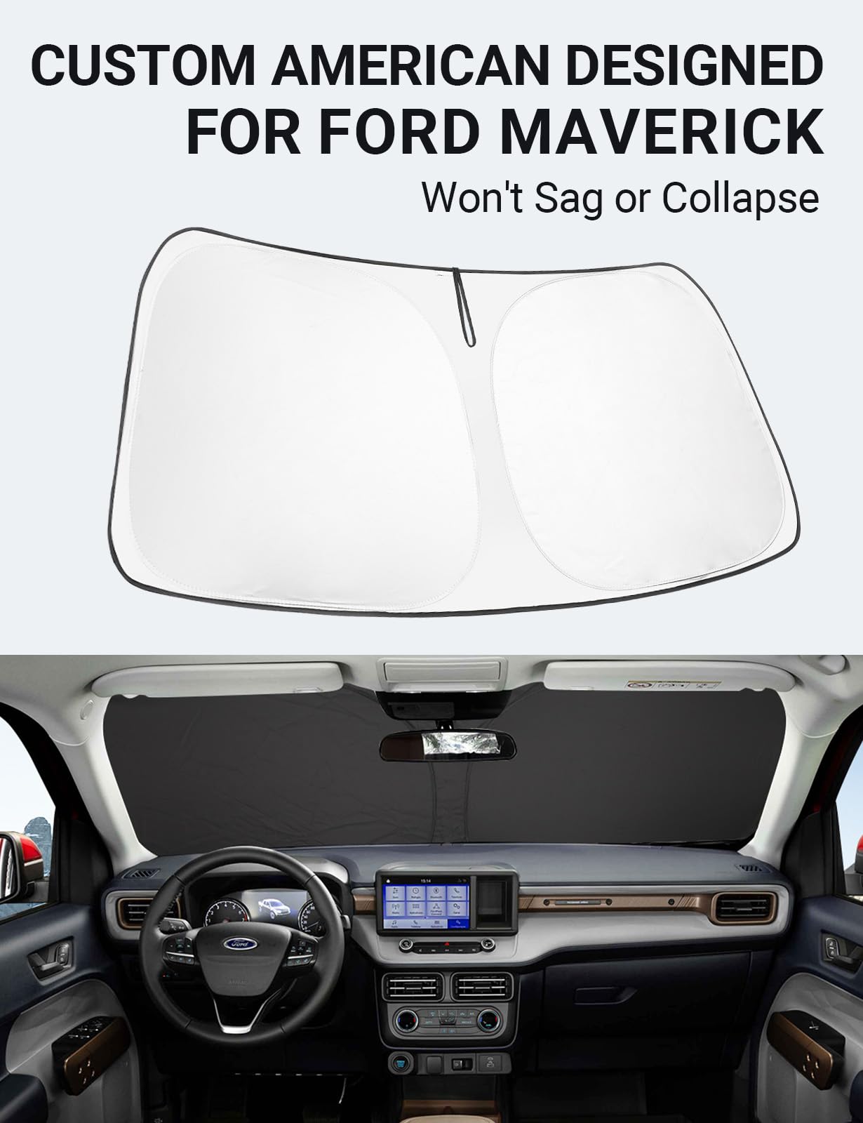 Proadsy 2025 Upgrade Windshield Sun Shade Custom Fit Ford Maverick 2022-2025 4-Layer Foldable Front Sunshade Protector Sun Visor