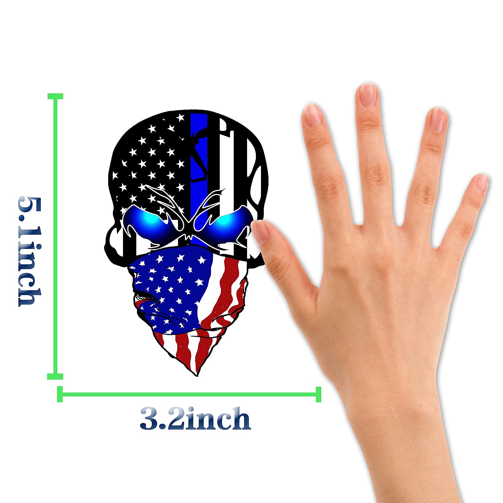 2 Pack Car Decals Stickers, Skull Reflective Us Flag With Thin Blue Line, Honoring Police Law Enforcement Vinyl Stickers Van Tru