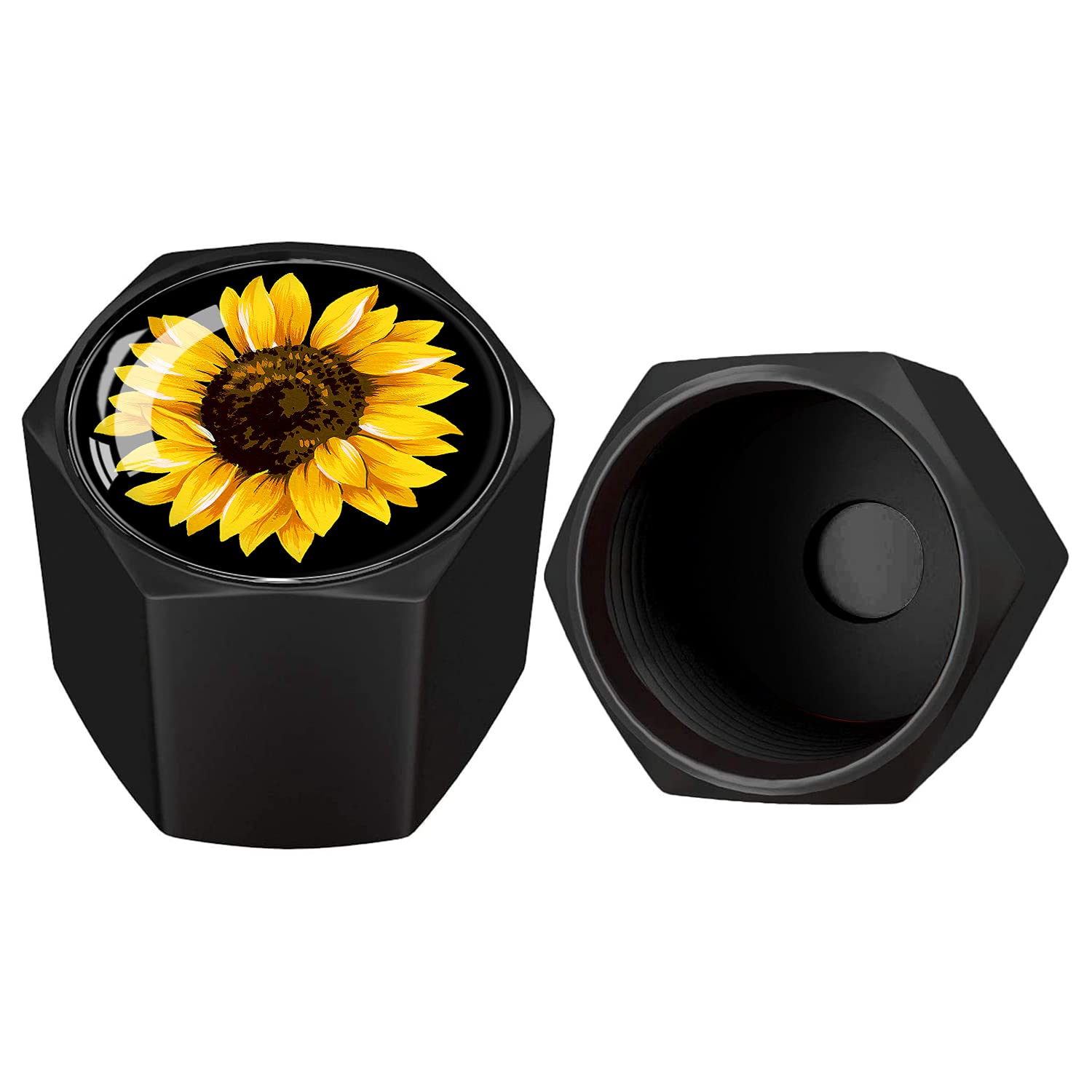 Xiageana Metal Car Wheel Tire Valve Stem Caps 4 Pack Cool Sunflower Pattern Aluminum Car Tire Air Valve Caps For Cars, Trucks, B