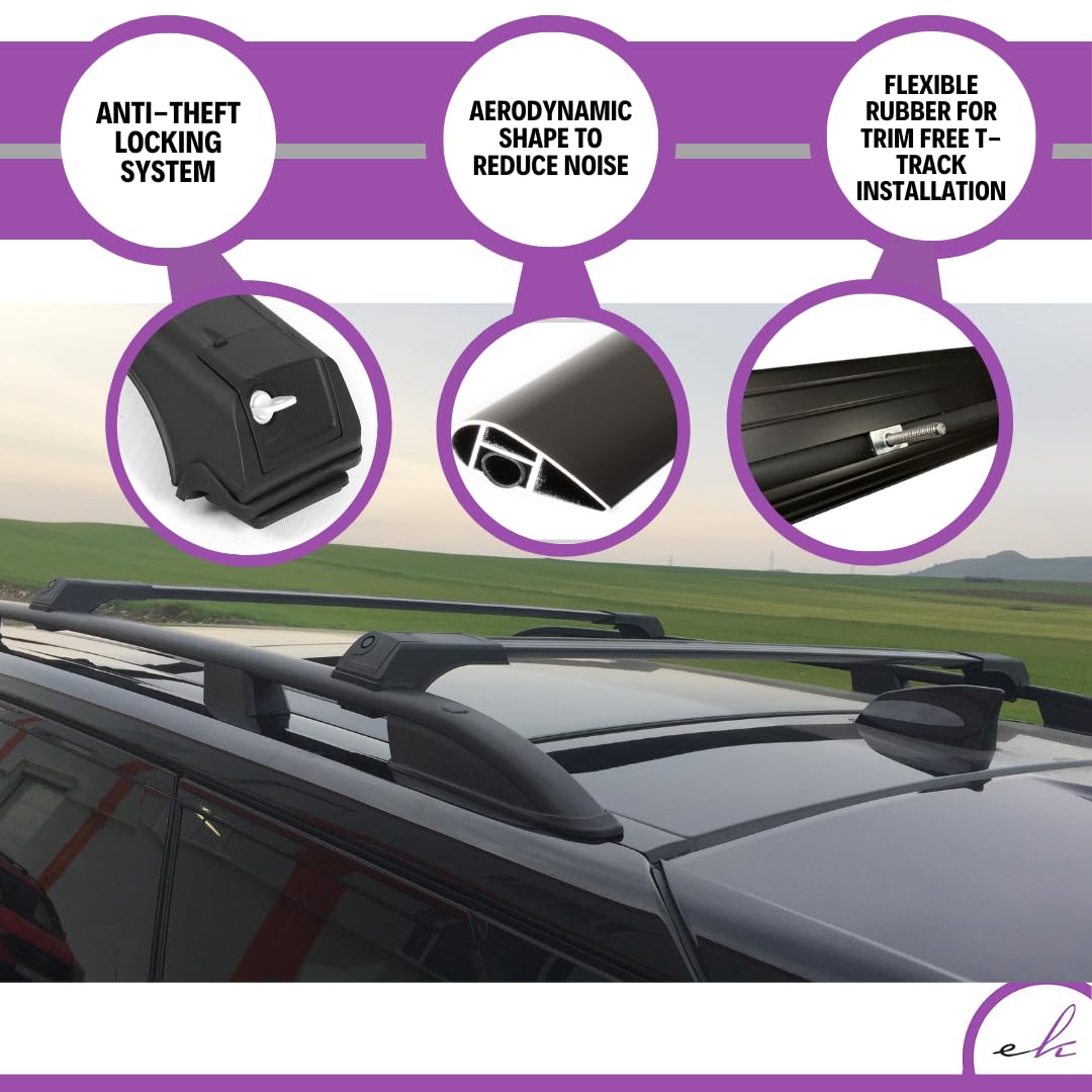 Erkul Roof Rack Cross Bars For Toyota Sienna 2011-2020 | Aluminum Crossbars With Anti Theft Lock For Rooftop | Compatible With Raised Rails - Black
