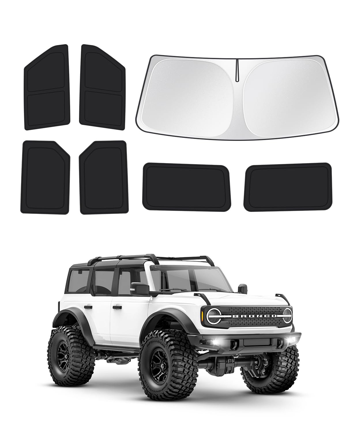 Canvcle Windshield Sun Shade For 2021-2025 Ford Bronco 4 Door Side Rear Window Shade Cover Sun Visor Shield Privacy Protection K