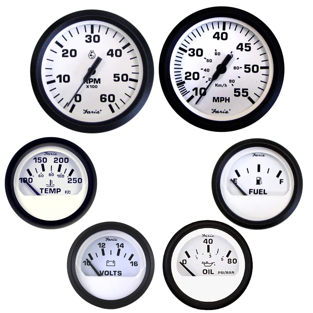 Faria Beede Instruments KT9798 Euro Tachometer Speedometer Volt Inboard Set - White