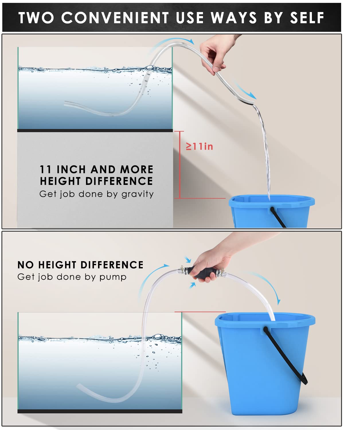 Katumo Gasoline Siphon Hose, 2 Kits Gas Oil Water Fuel Transfer Siphon Pump, Portable Widely Use Hand Fuel Pump, Fuel Transfer P