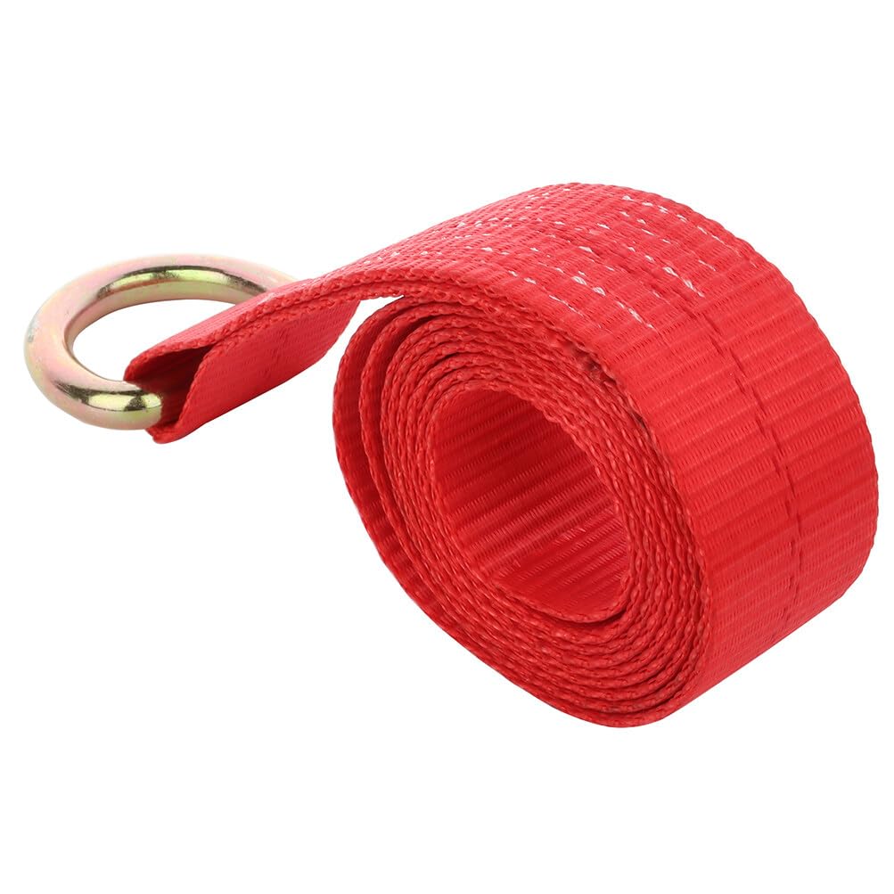 Automuto 2 Inch X 8 Ft Lasso Strap With D Ring Red Auto Tie Down Webbing, Pack Of 4