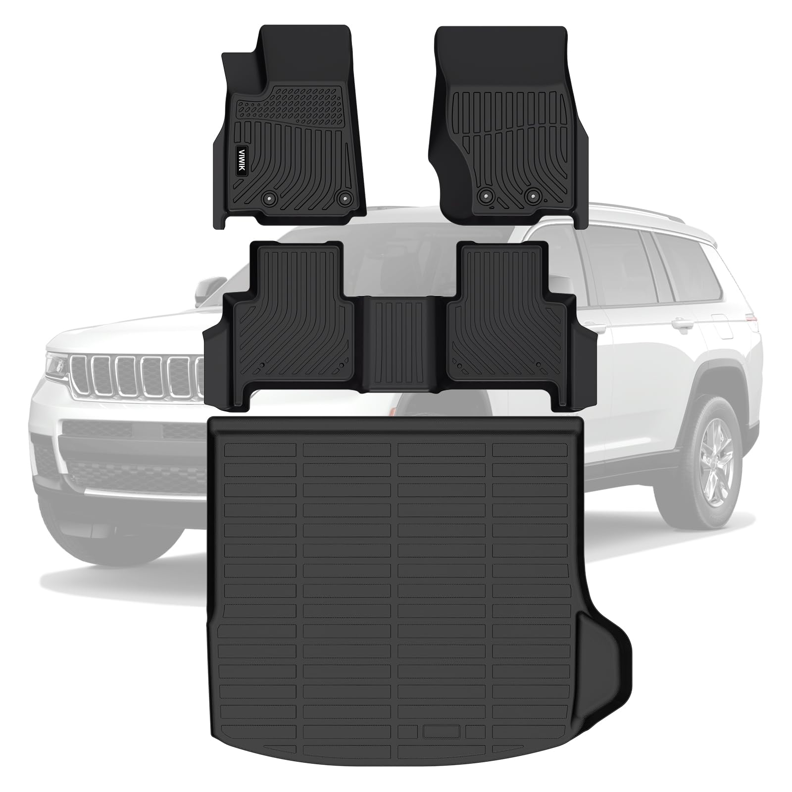 Viwik Car Floor Mats & Cargo Mat Fit For Jeep Grand Cherokee 2022-2024 (Non L), Automotive All Weather Floor Liners For Jeep Gra