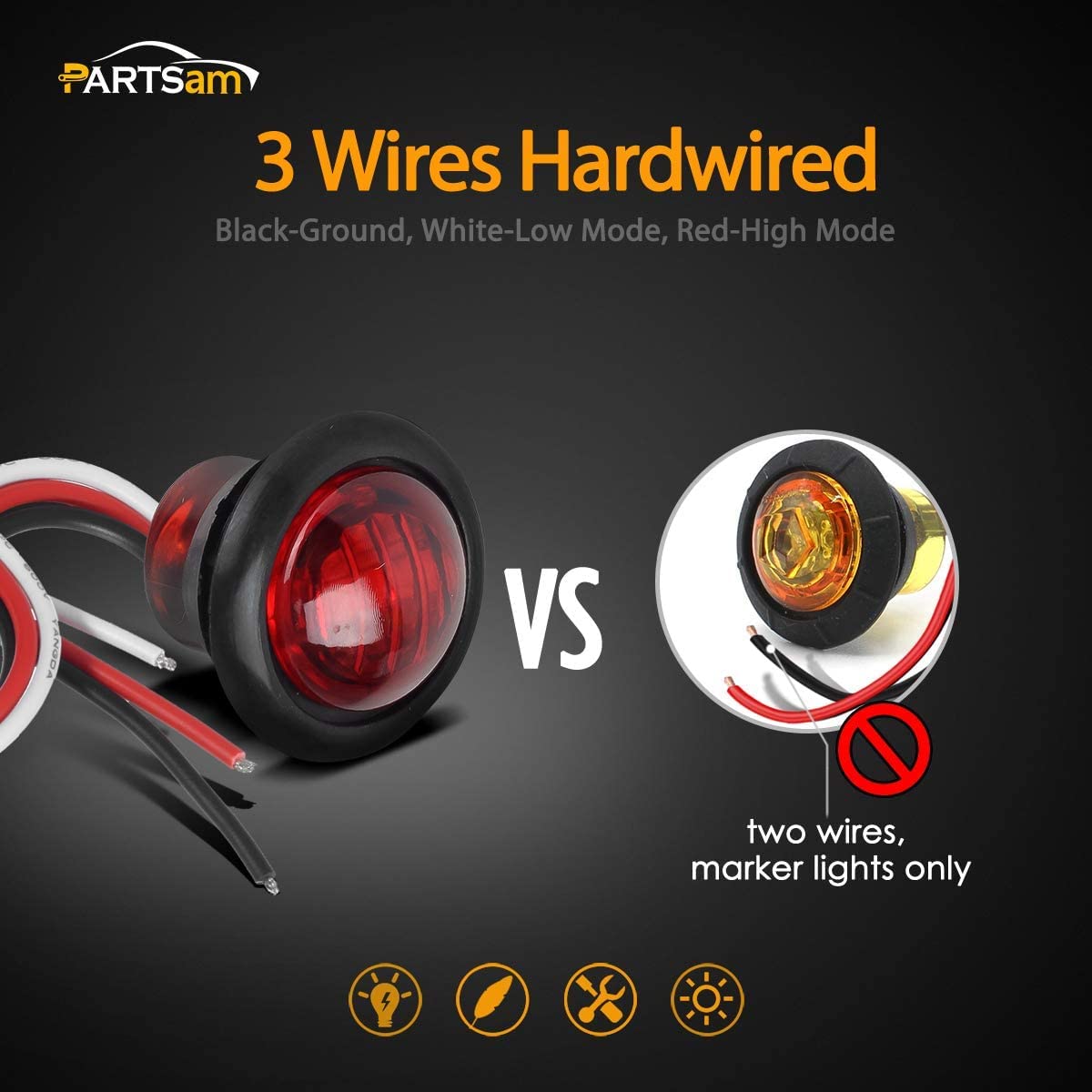 Partsam 10Pcs 3/4'' Red Led Clearance Marker Lights, Trailer Bullet Grommet Lights, 3/4 Led Dual Function Marker Lights With 3 W