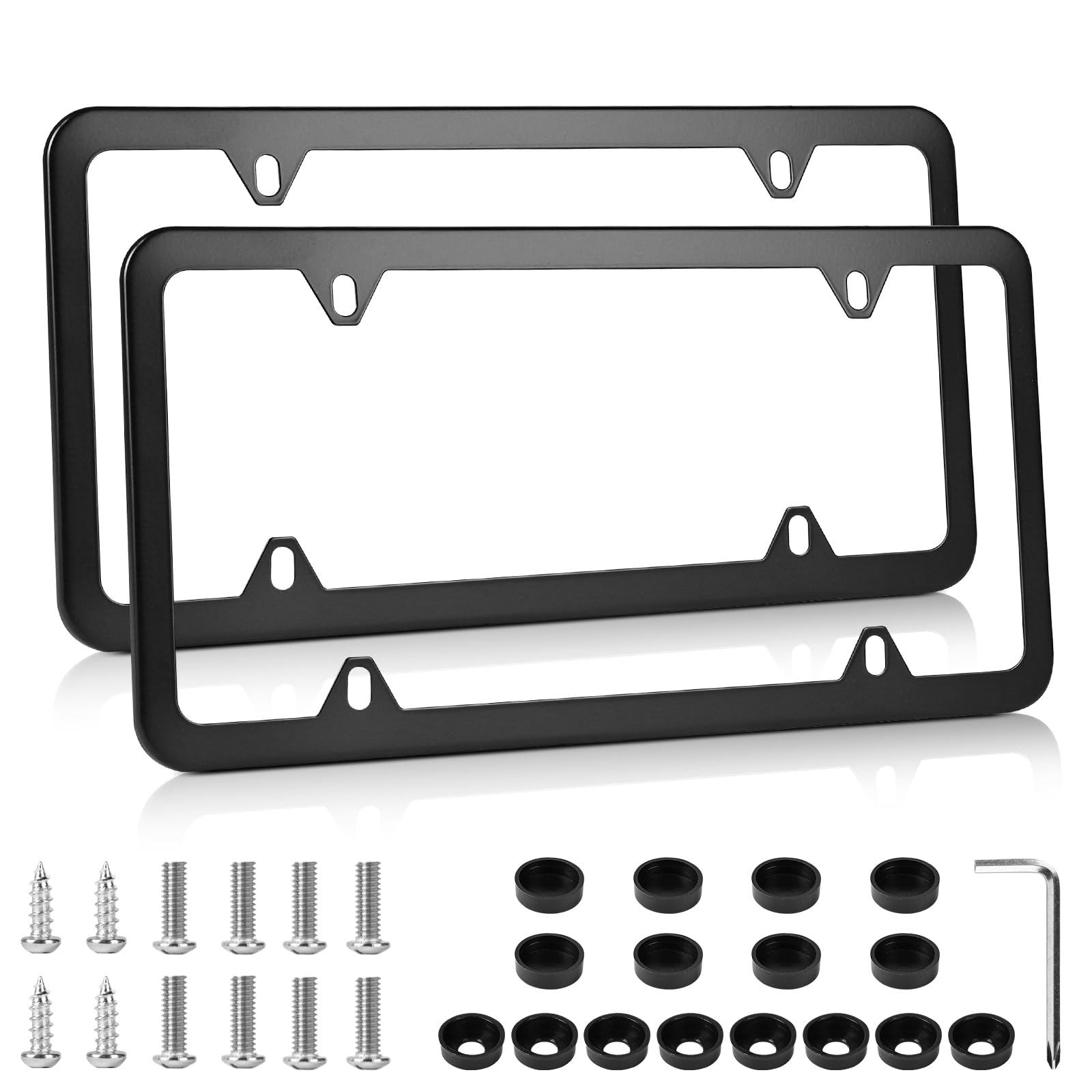 Zszt License Plate Frames Black, 2Pcs 4 Holes License Plate Holders, Stainless Steel License Plate Frame, Car License Plate Cove