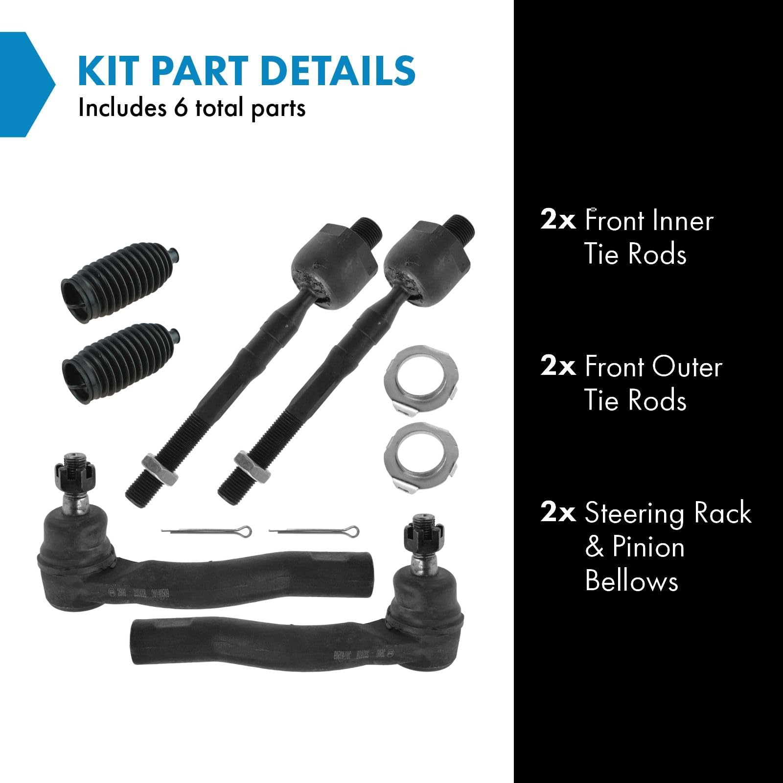 Trq Front Driver & Passenger Side Inner & Outer Steering Kit Steering Rack & Pinion Bellow Tie Rod Compatible With 2006-2012 For