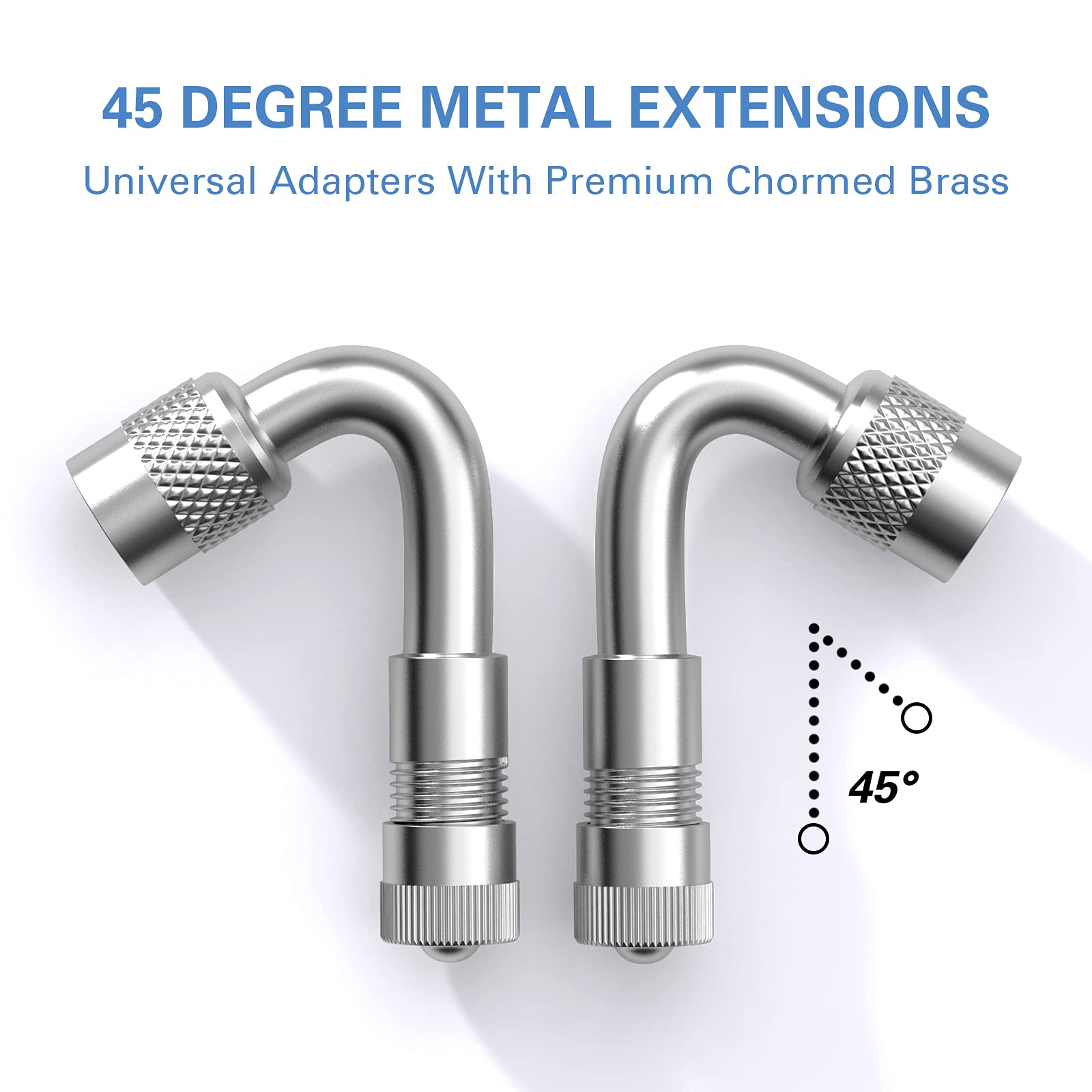 Ckauto 6 Pack 45 Degree 90 Degree 135 Degree Metal Valve Stem Extenders, Universal Valve Stem Extensions, Silver