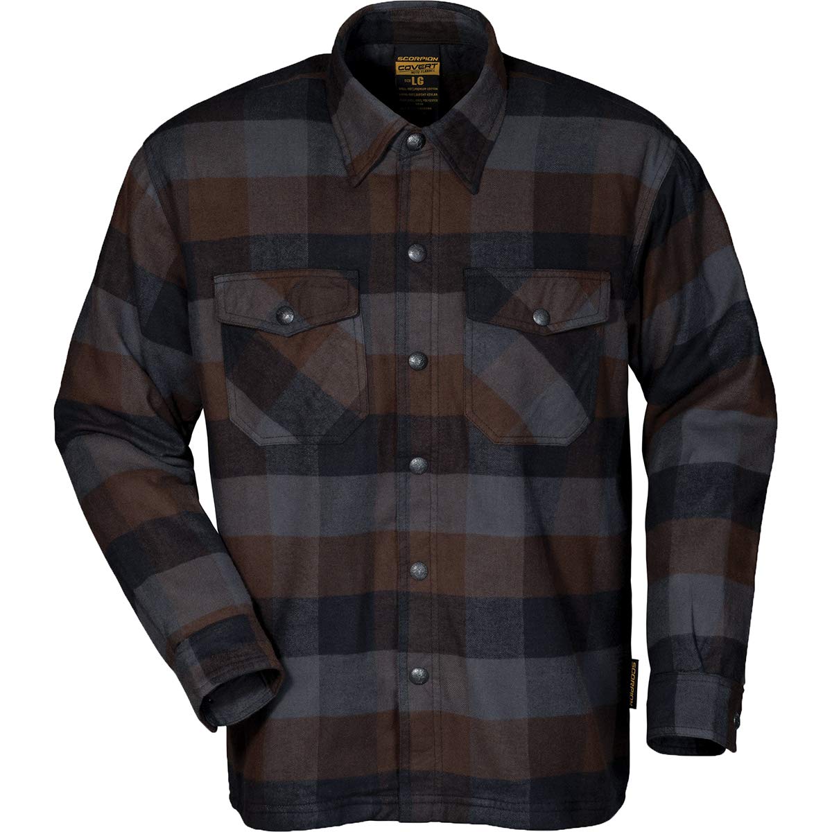 ScorpionEXO Covert Men's Long Sleeve Motorcycle Flannel Riding Shirt with Pockets for Optional CE Rated Armor (Black/Brown/Grey 