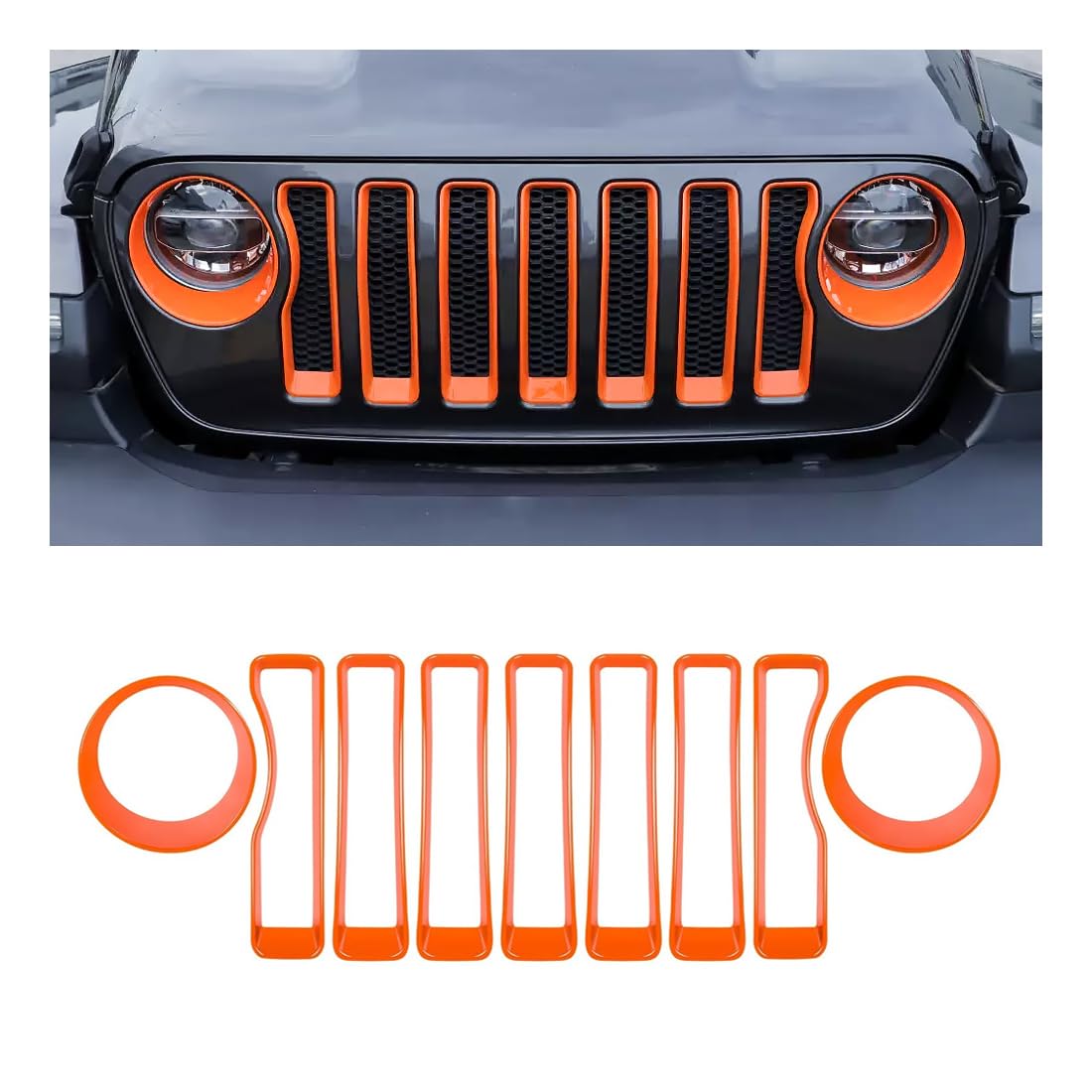 MAXDOM Grille Inserts Headlight Covers Set Fits for Jeep (2018-2023) Wrangler JL JLU (Orange, Sport/Sport S)