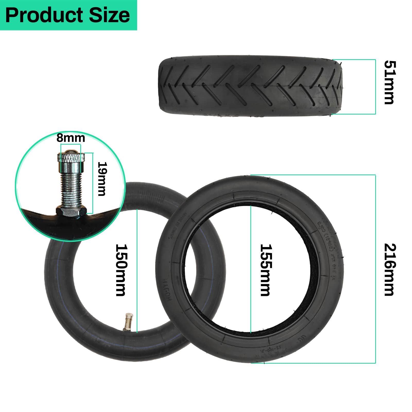 Esckw 8.5 Inch Tire Tube Compatible For Xiaomi M365 Pro/Gotrax Gxl V2 Electric Scooter 50/75-6.1 Tire Replacement 8.5 Air Filled Tire 8 1/2 X2 Scooter Inner Tube Tires