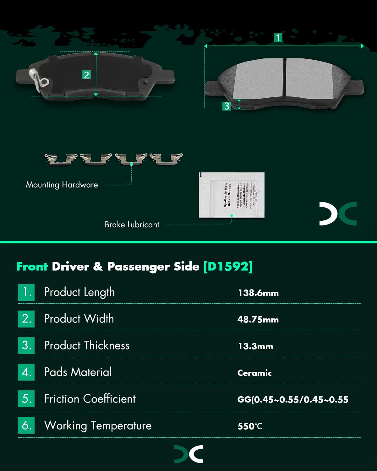 Scitoo Front Disc Brake Pad Set 4Pcs W/Hardware Fit For Nissan For Versa 2012-2019,For Nissan For Versa Note 2014-2019