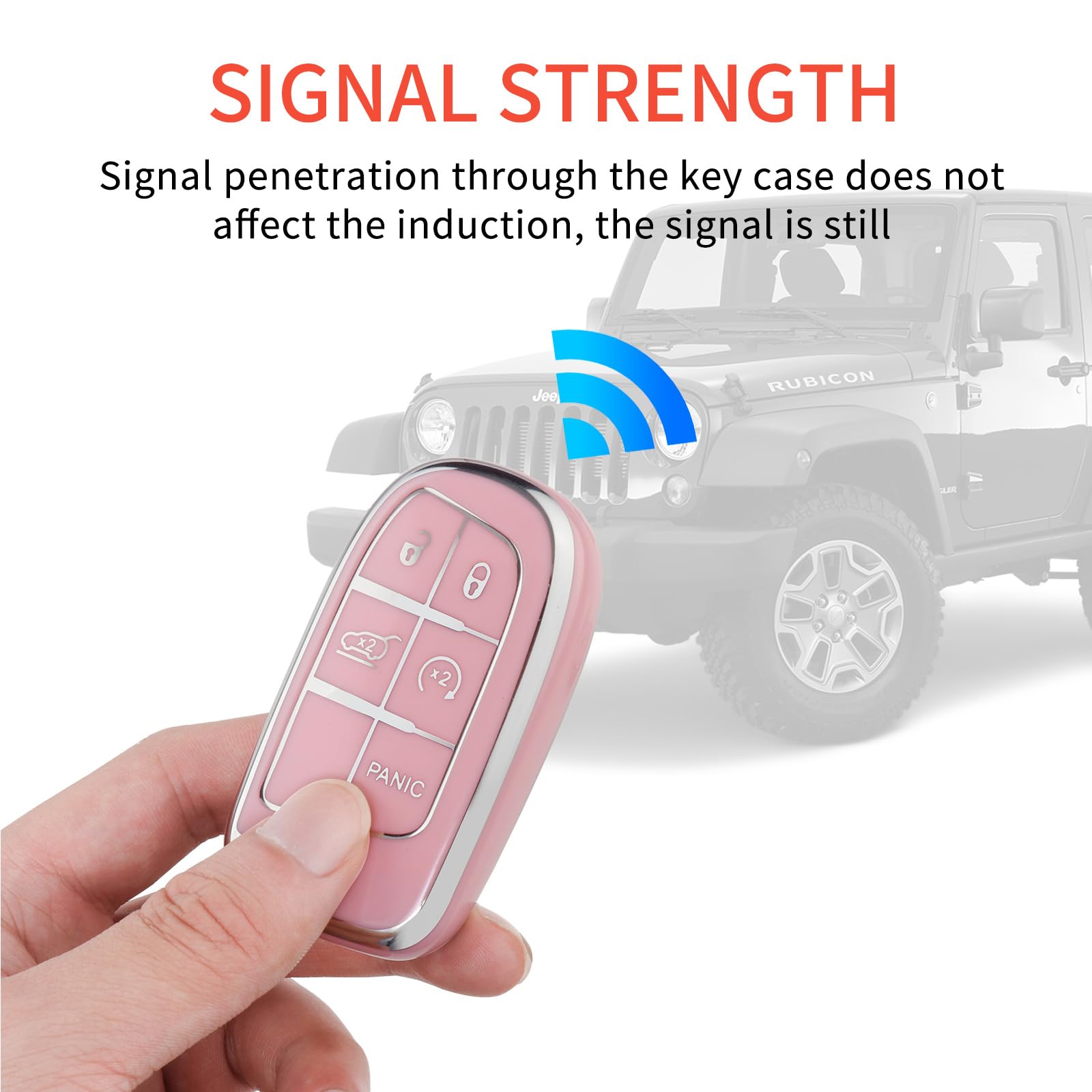 Pangpai Pink Key Fob Cover for Jeep, Soft TPU Key Case Protection with Bling Keychain Fit for Jeep Grand Cherokee Renegade Wrang