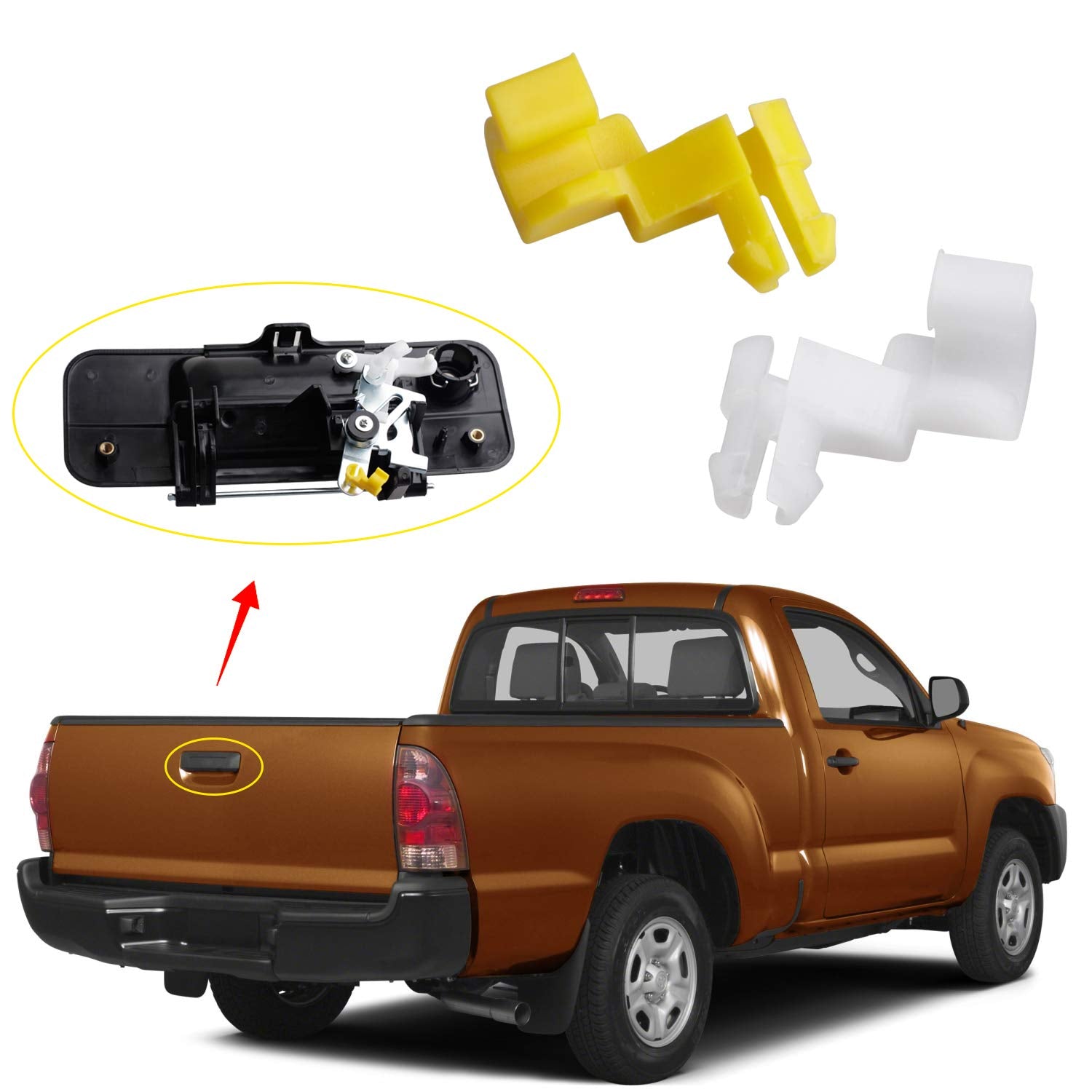 HERCOO Tailgate Handle Door Lock Rod Clips Left Right Driver Passenger Side Yellow White 5mm Rod Size for 69293-12030 69293-12040 Compatible with Tundra Camry Celica Corolla Echo Highlander