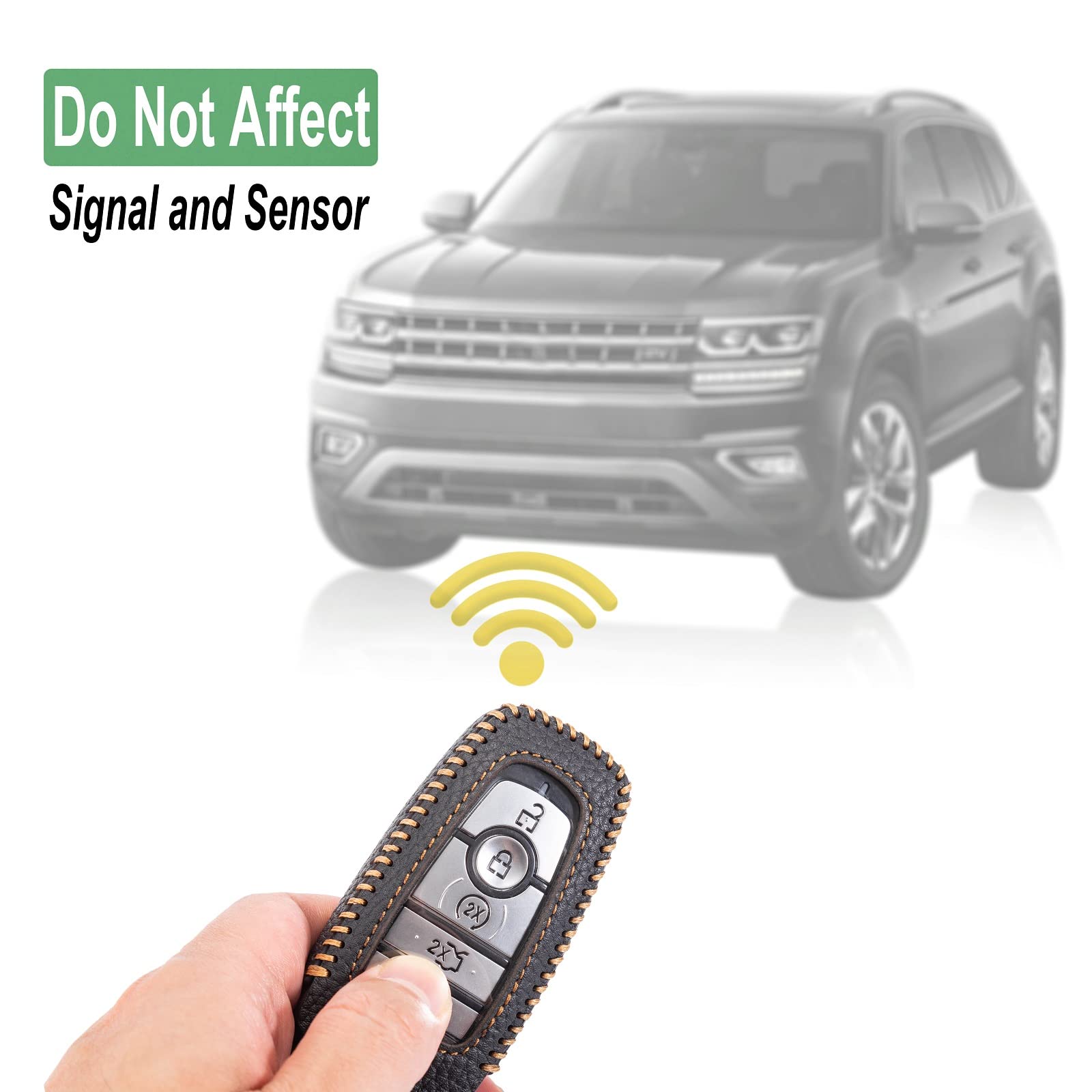 Yonufi For Ford Key Fob Cover Keychain Leather Car Smart Key Case Protector Holder Compatible With 2017-2024 Bronco Escape Musta