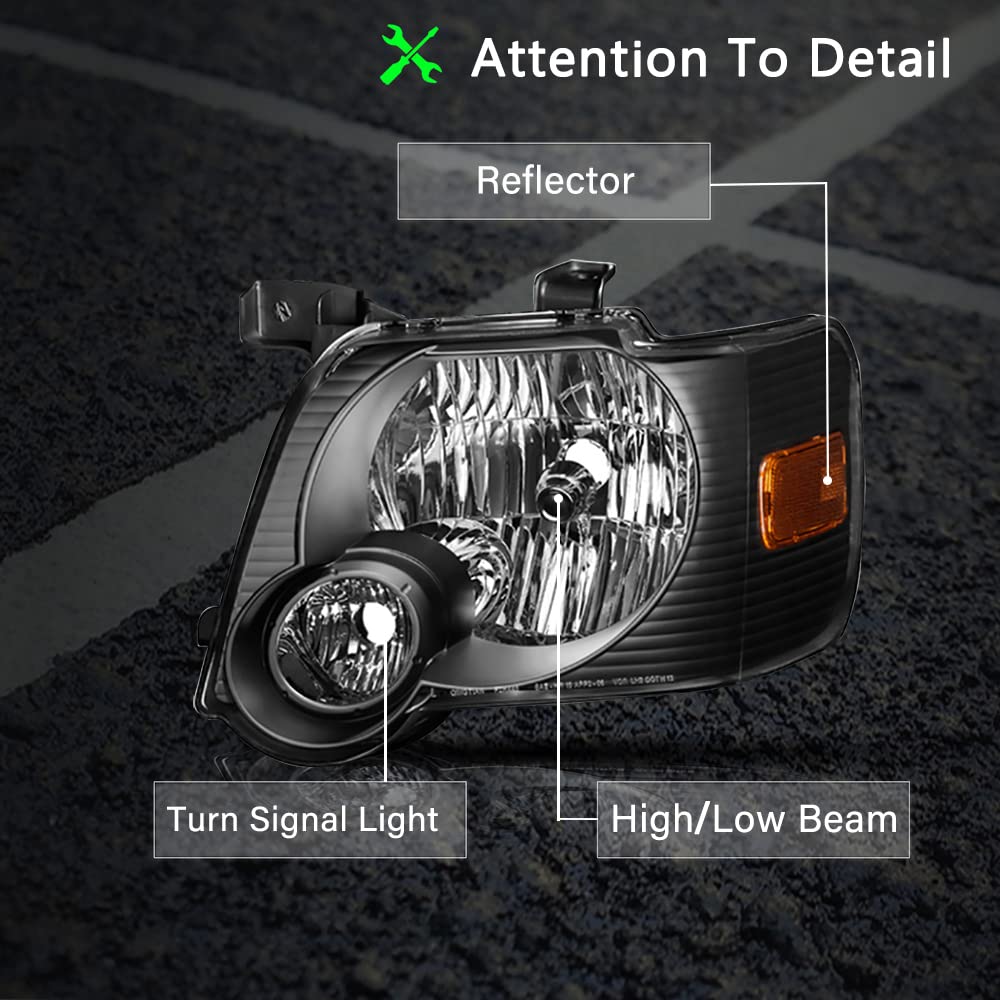 Bryght Headlight Assembly Fit For 2006 To 2010 Ford Explorer Driver And Passenger Side (Black Housing With Amber Reflector)