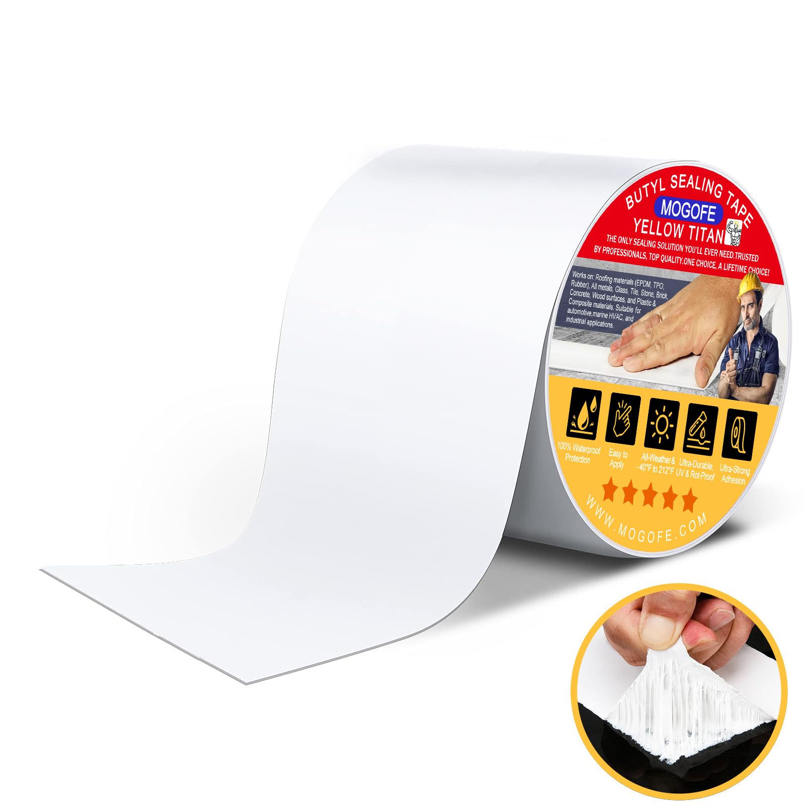 RV Roof Sealant Tape White, MOGOFE 4 Inch x 50 Feet RV Repair Roof Sealer Seal Tape UV-Resistant Waterproof Sealant Tape for RV 