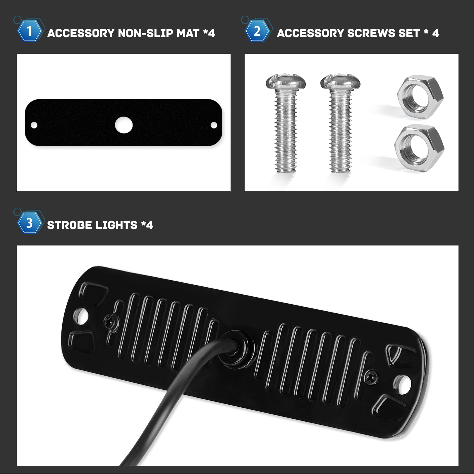 4-Pack 6 Led Amber Strobe Lights Vehicles Trucks Emergency Strobe Lights Kit 12V -24V Warning Hazard Flash Strobe Lights Grill G