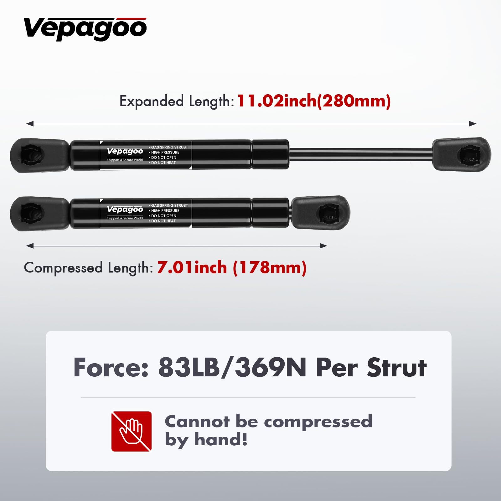 Vepagoo 11 inch 83 Lb/369N Gas Strut Shock for Truck Tool Box Lid, Weatherguard Toolbox Lift Support Camper Topper Window Cadet